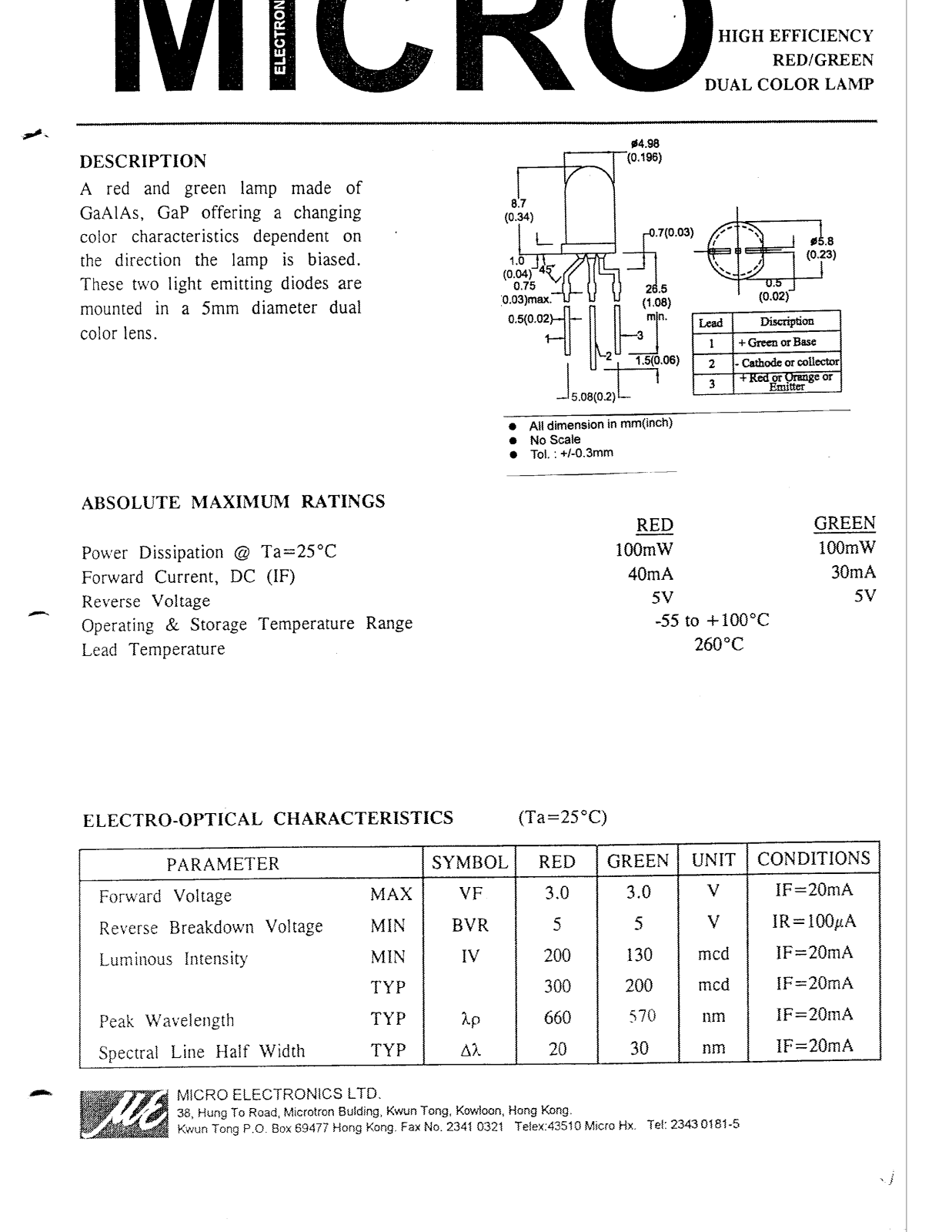 MICRO MSGB51TAP Datasheet