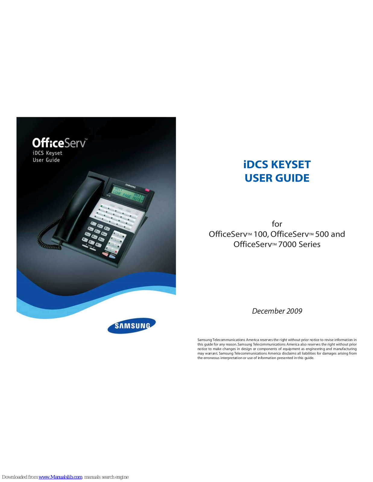 Samsung OfficeServ 100 series, OfficeServ 500 series, OfficeServ 7000 series User Manual