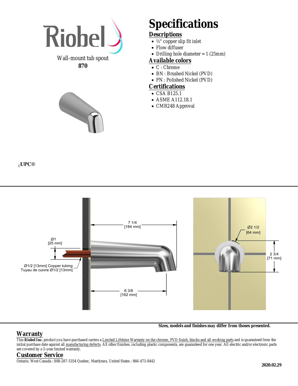 Riobel 870BN Specifications - ManualMachine.com