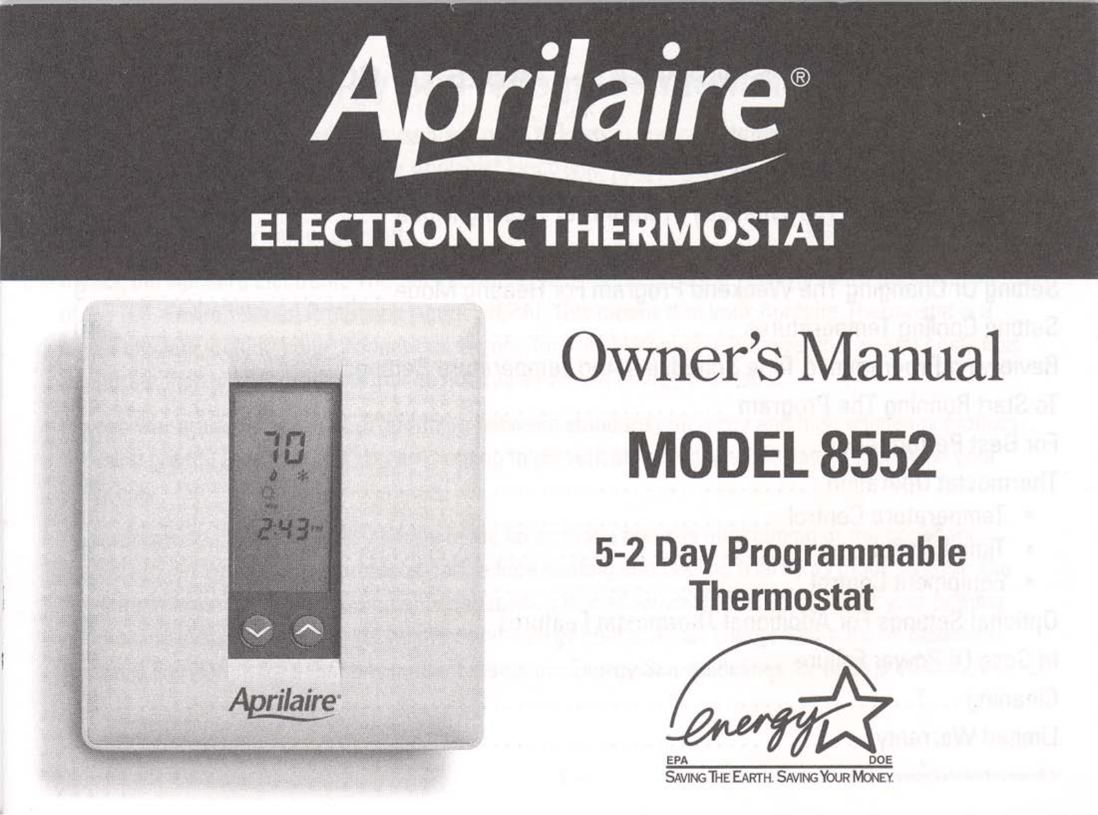 Aprilaire 8552 Owner's Manual