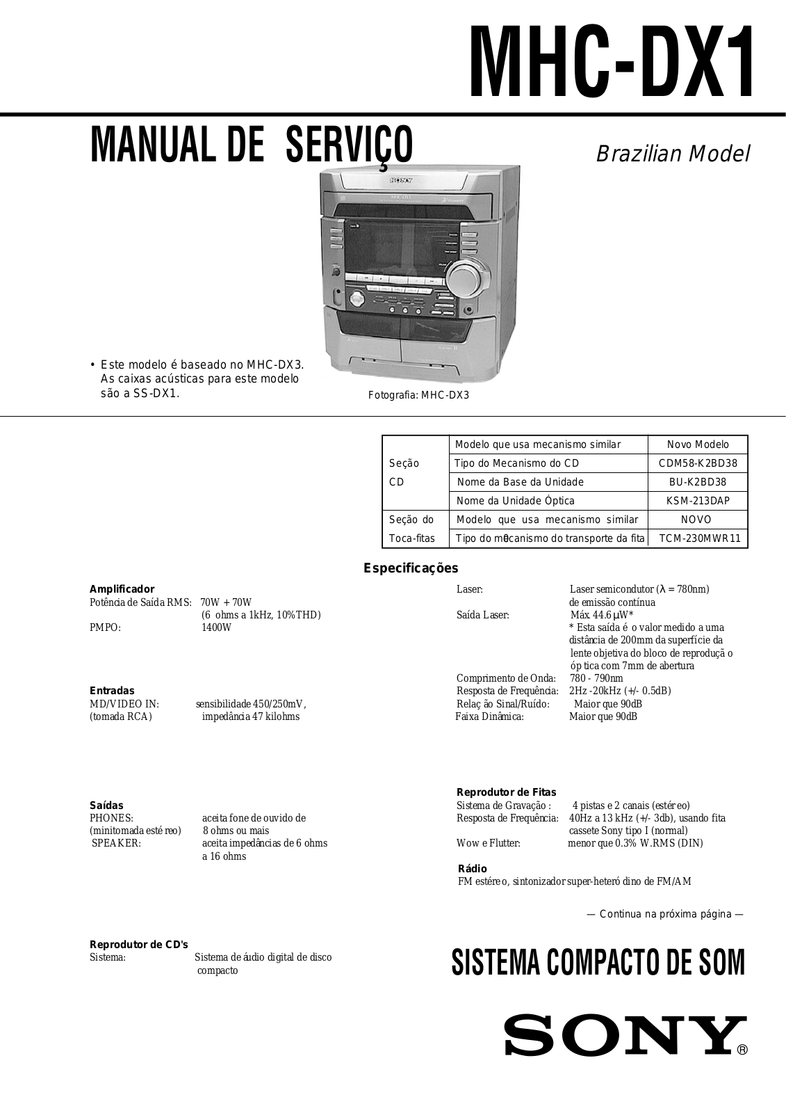 Sony MHC-DX1, MHC-DX3, MHC-DX4 Schematic