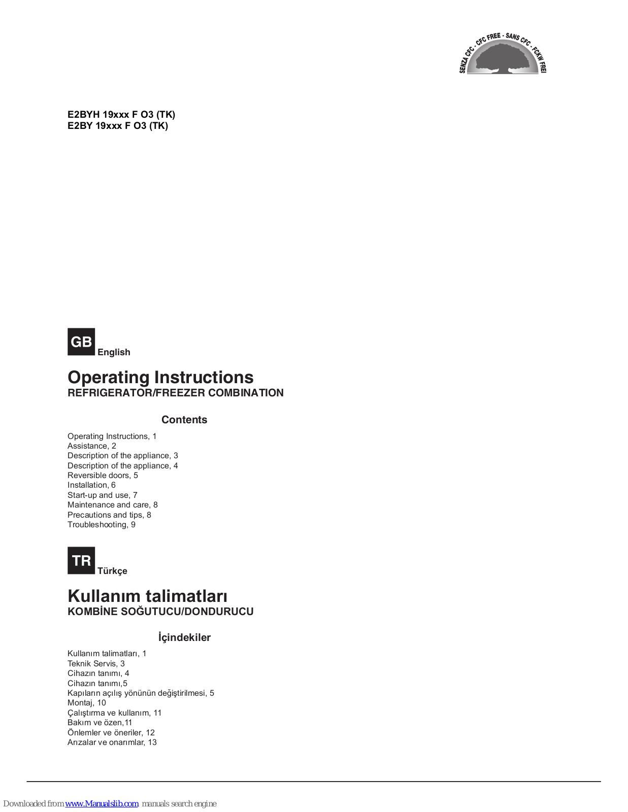 Indesit E2BYH 19*** F O3 TK, E2BY 19*** F O3, E2BYH 19*** F O3, E2BY 19*** F O3 TK Operating Instructions Manual