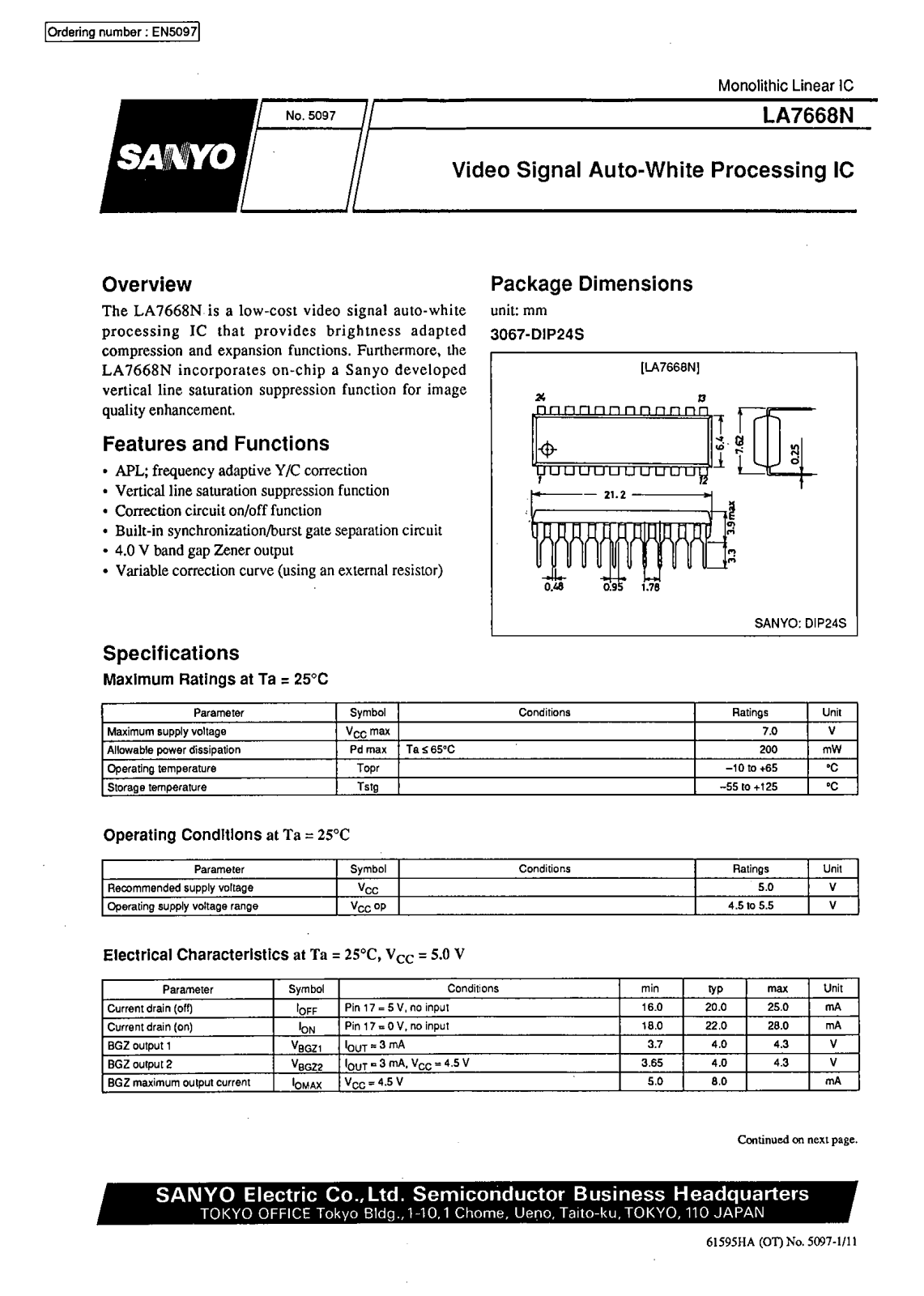 SANYO LA7668N Datasheet