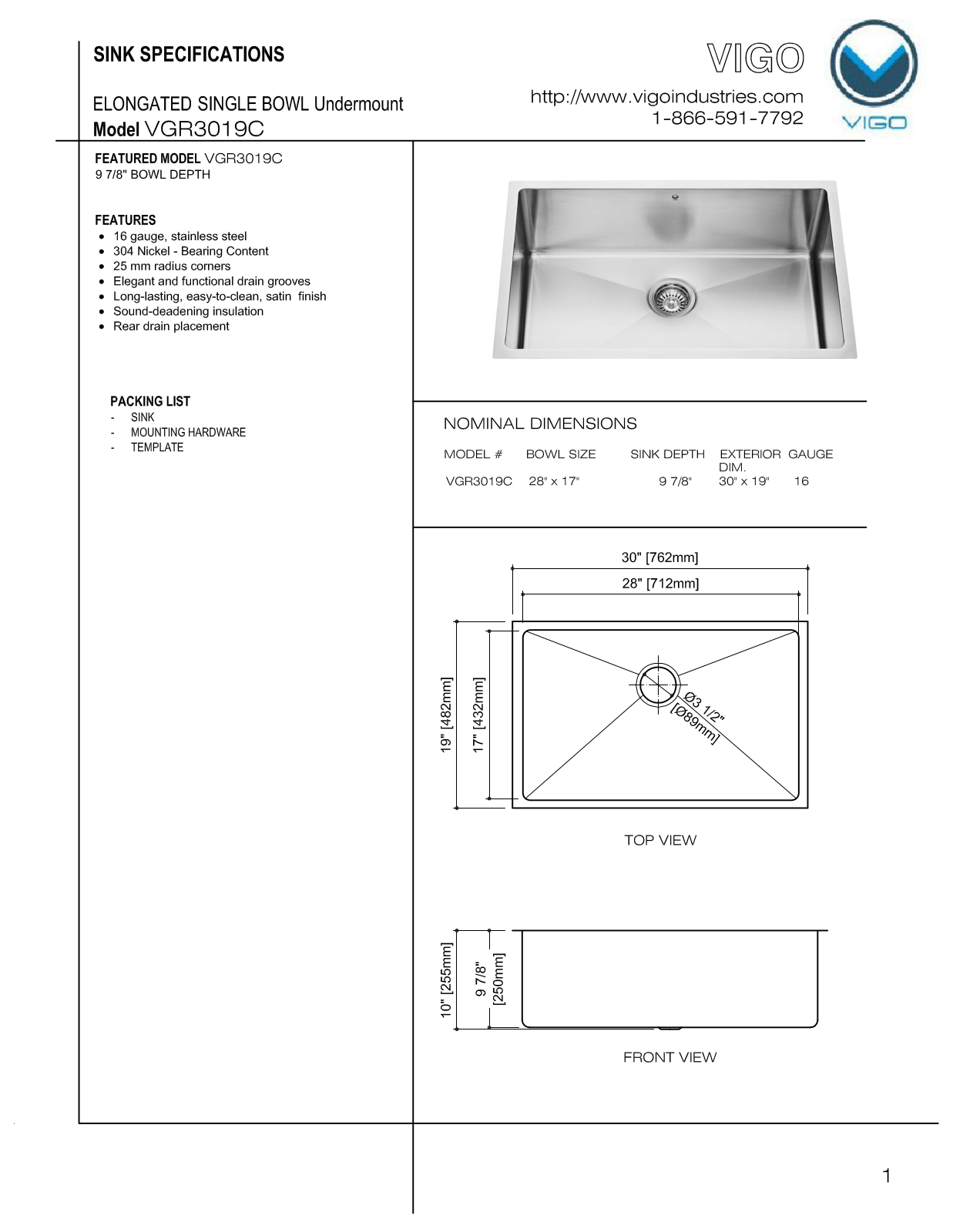 Vigo VG15021 Installation Manual