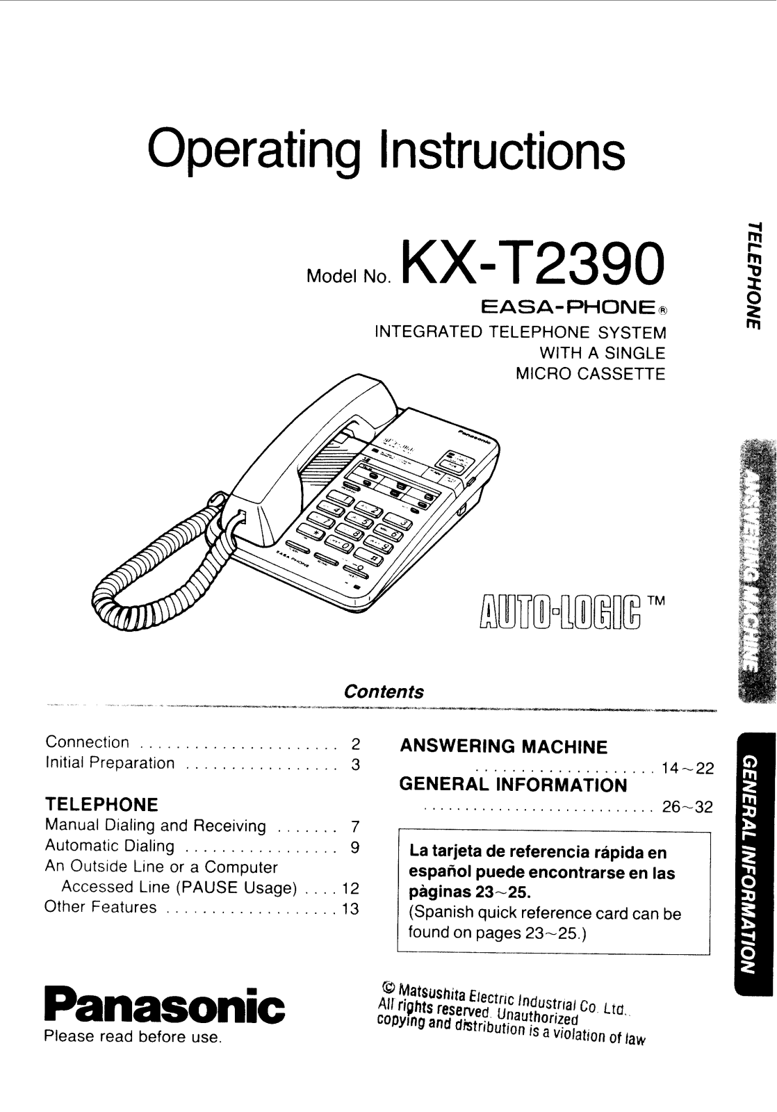 Panasonic kx-t2390 Operation Manual