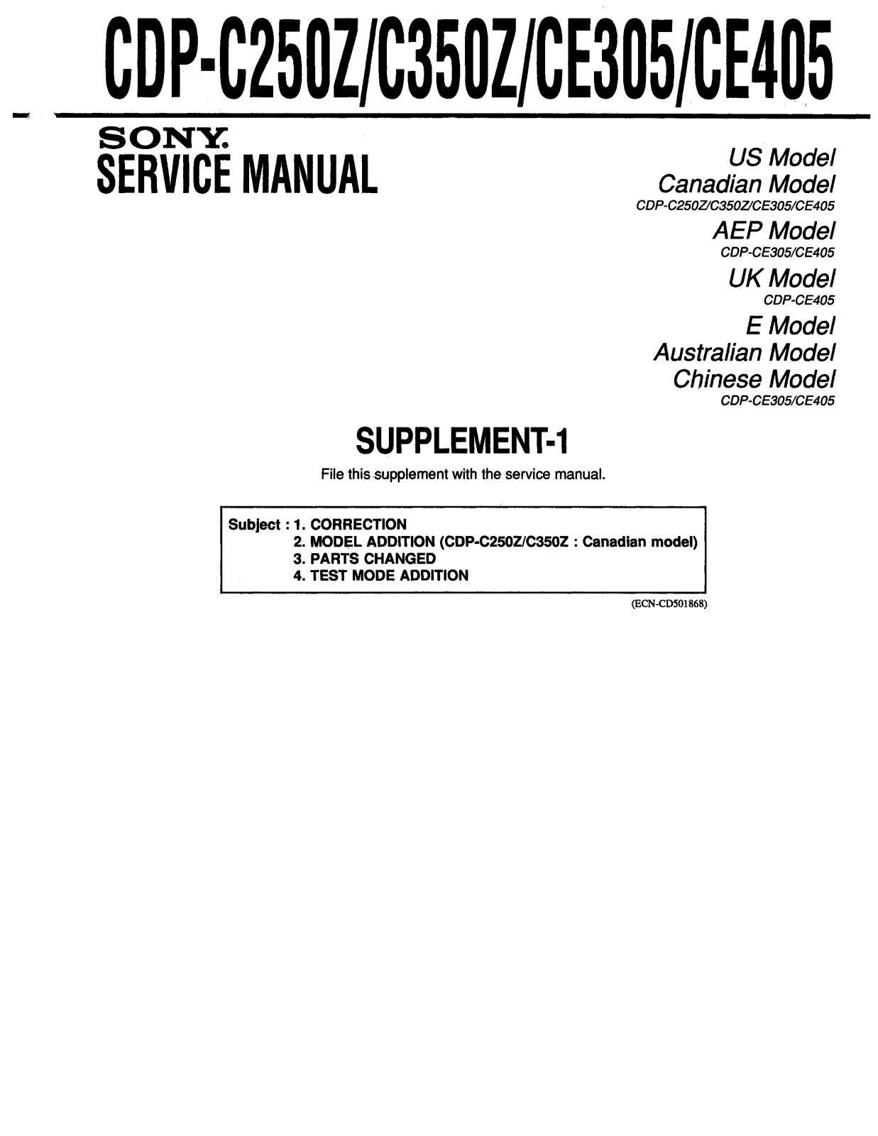 Sony CDPC-305, CDPCE-405, CDP-C-250-Z, CDP-C-350-Z Service manual