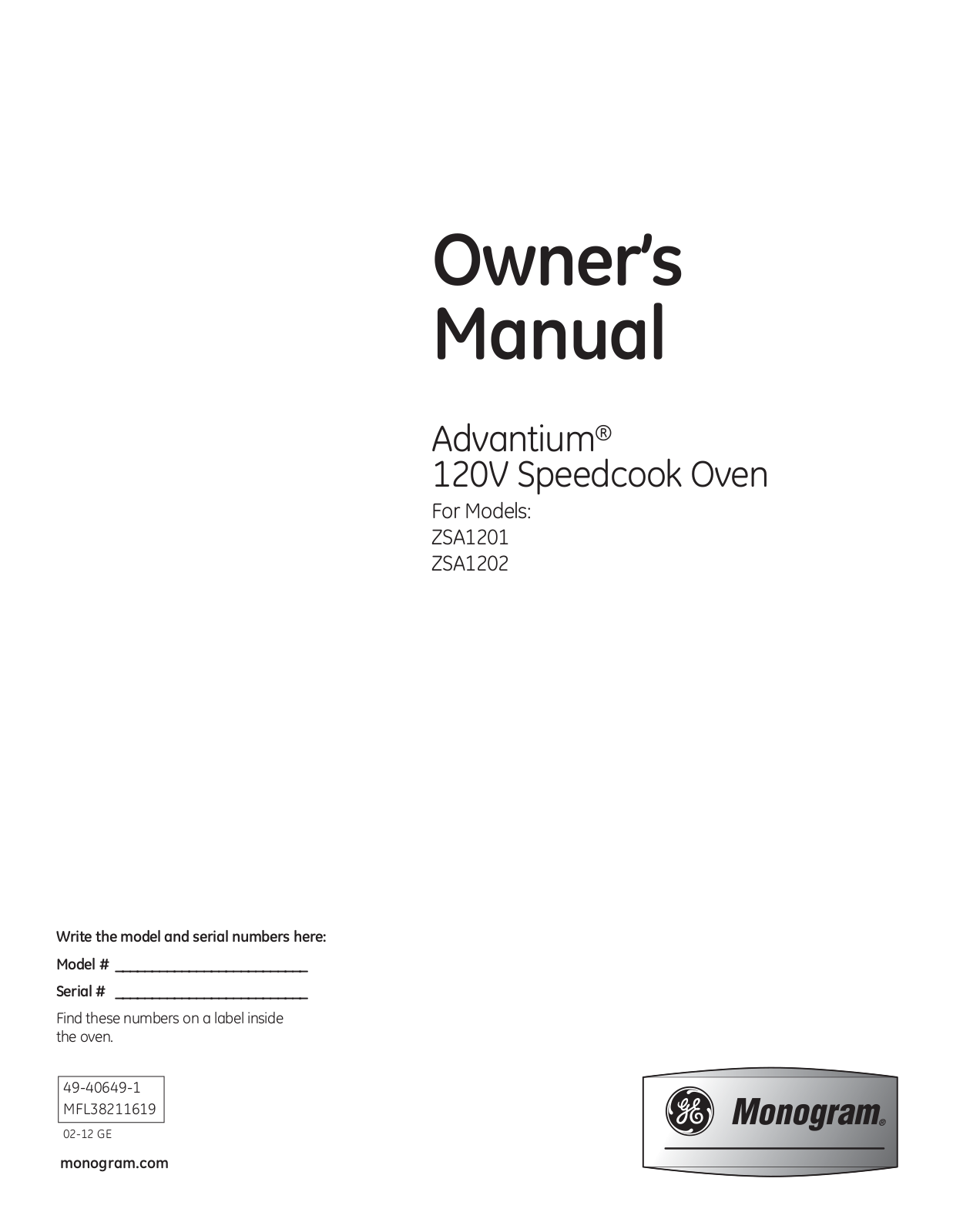 Monogram ZSA1202JSS, ZSA1201JSS User Manual