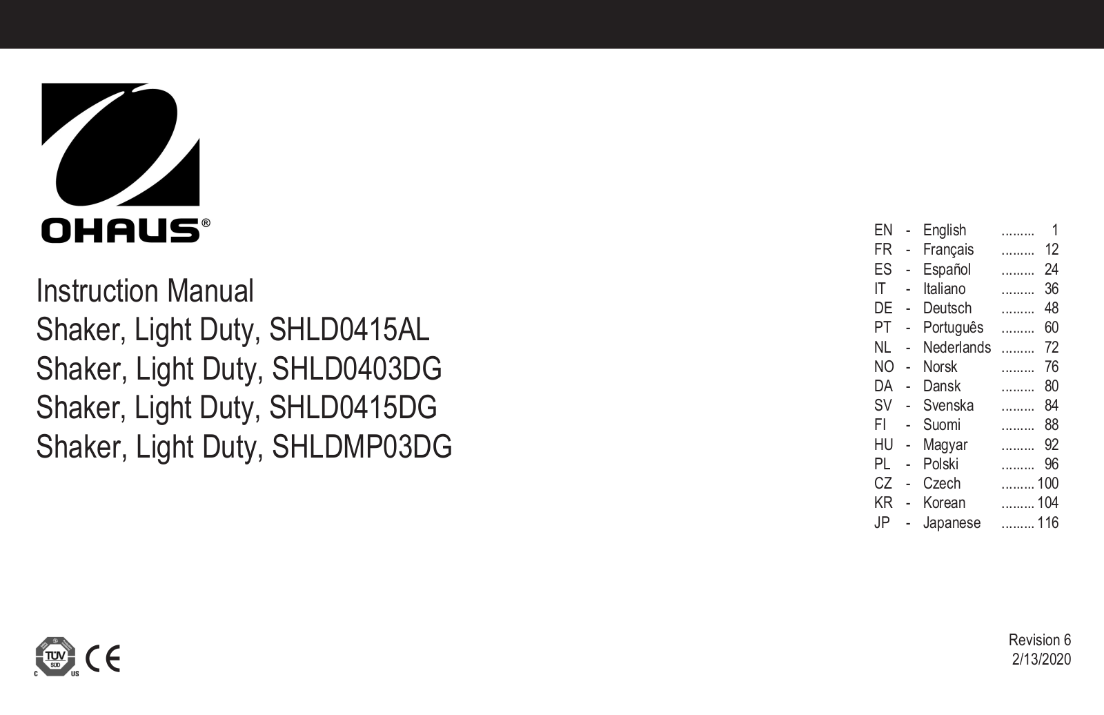 Ohaus SHLD0415AL, SHLD0403DG, SHLD0415DG, SHLDMP03DG User Manual