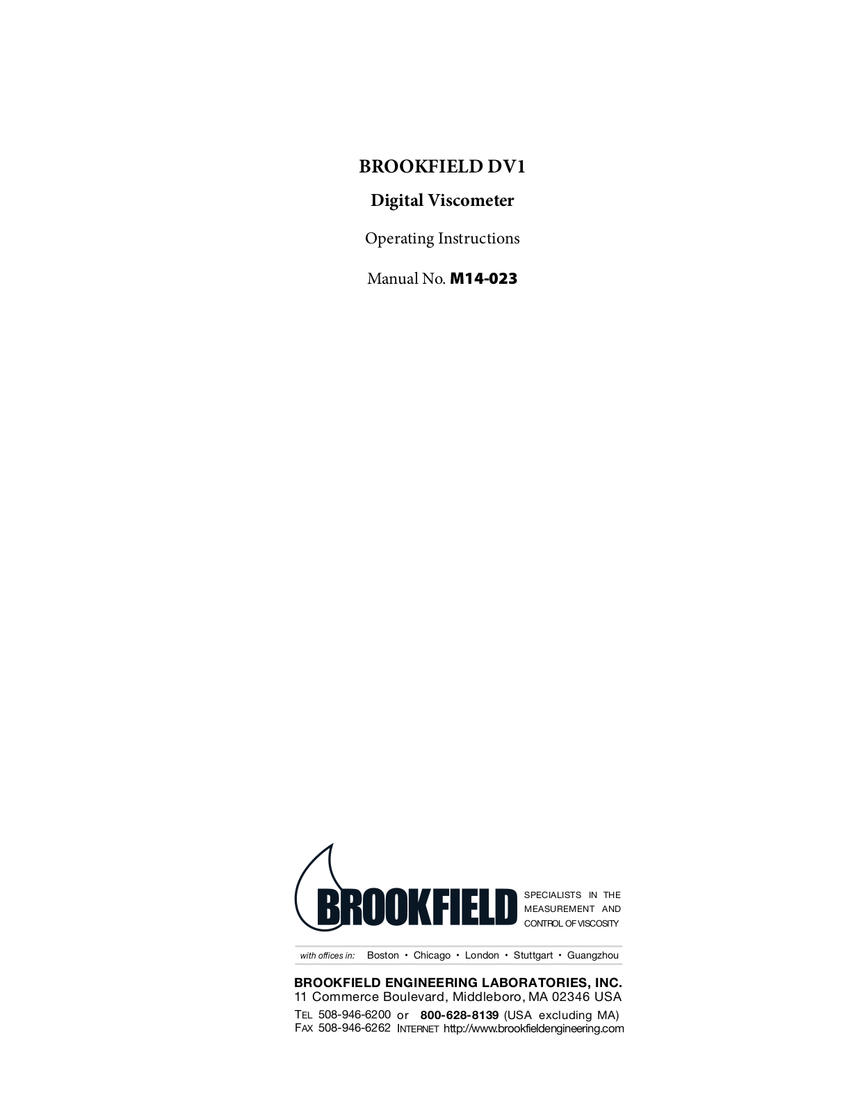 Brookfield DV1 Viscometer User Manual