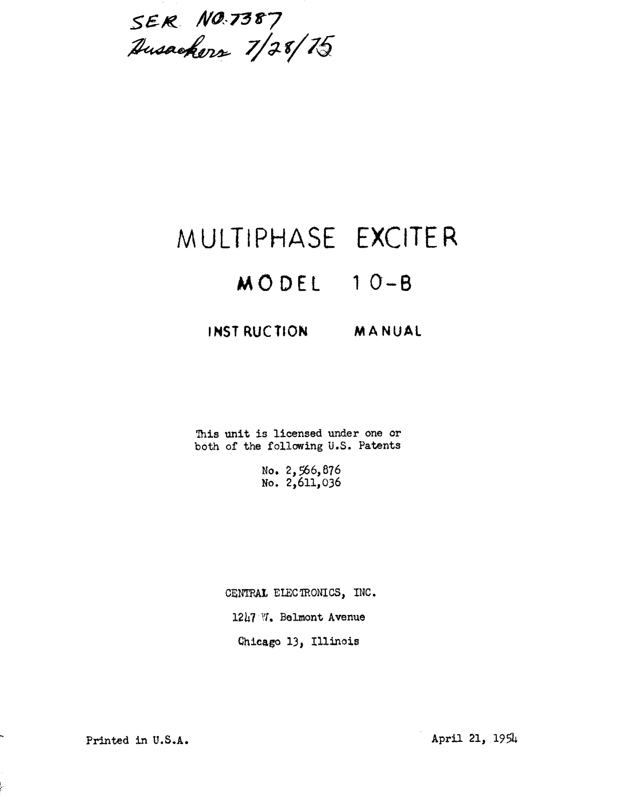 Central Electronics 10-B Service manual