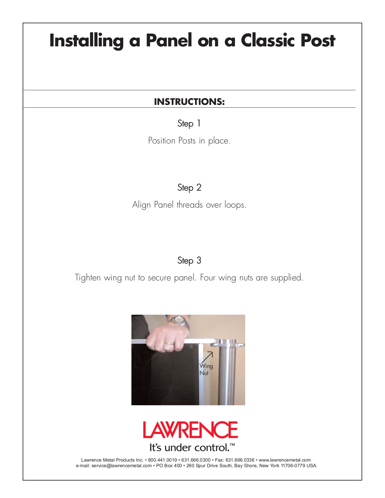 Lawrence CLASSIC PANEL ASSEMBLY User Manual