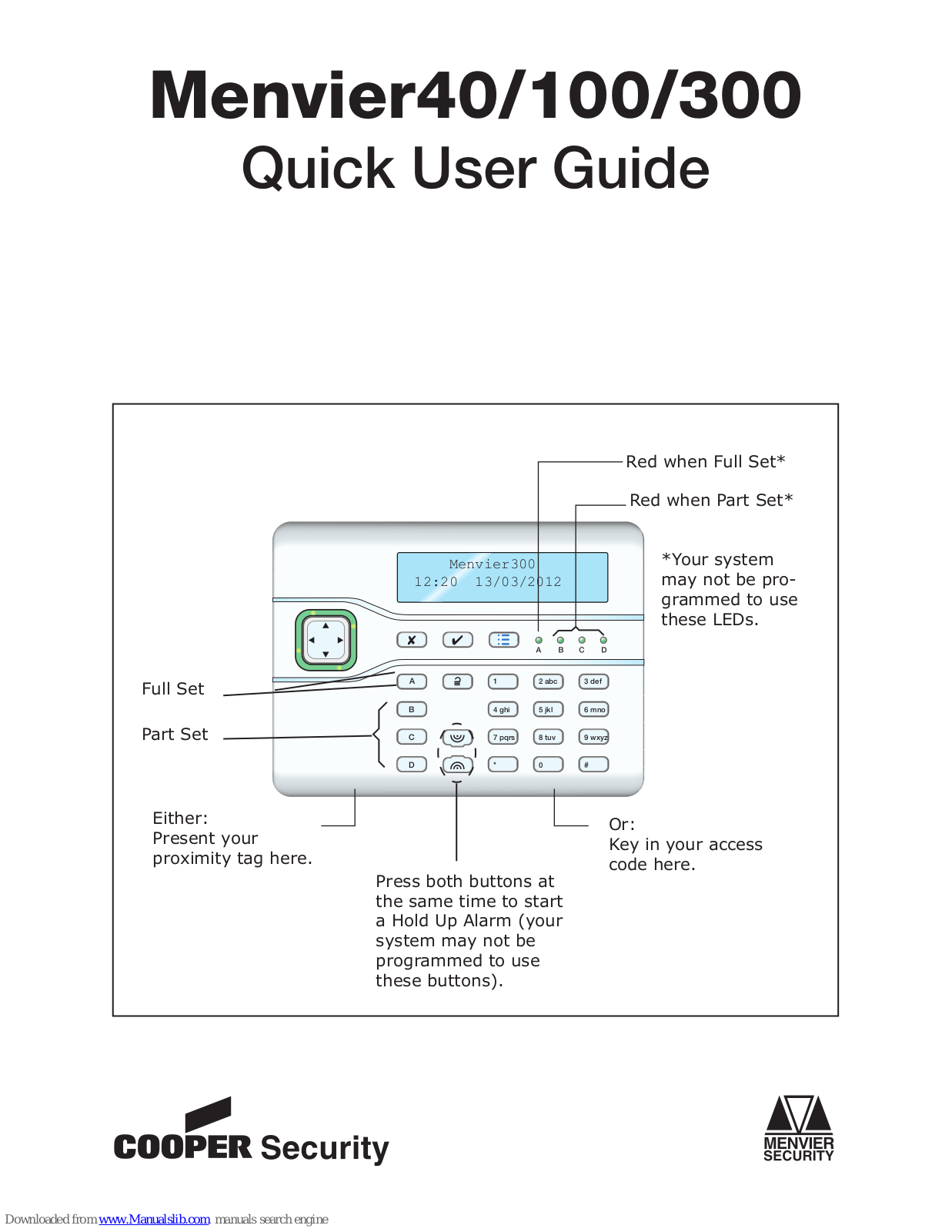 Cooper Security Menvier40, Menvier300, Menvier100 Quick User Manual