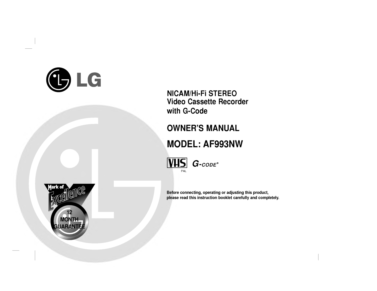 LG AF993NW User Manual