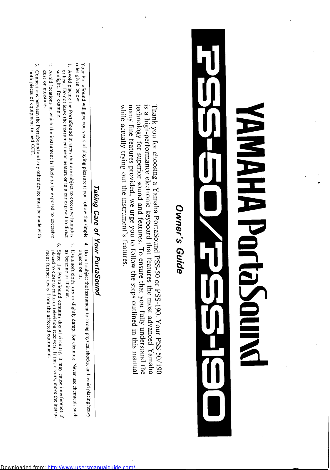 Yamaha Audio PSS-50, PSS-190 User Manual