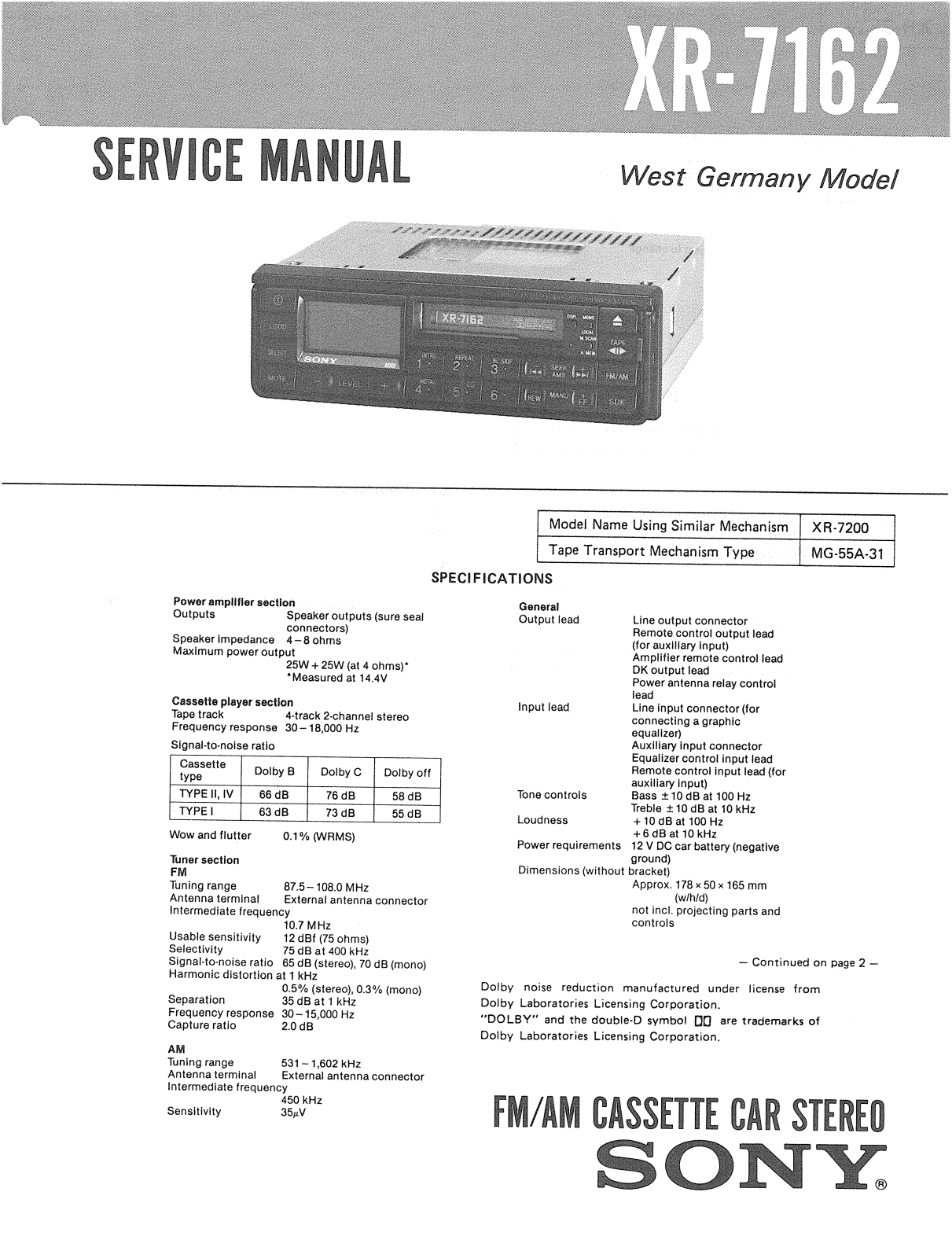 Sony XR-7162 Service manual