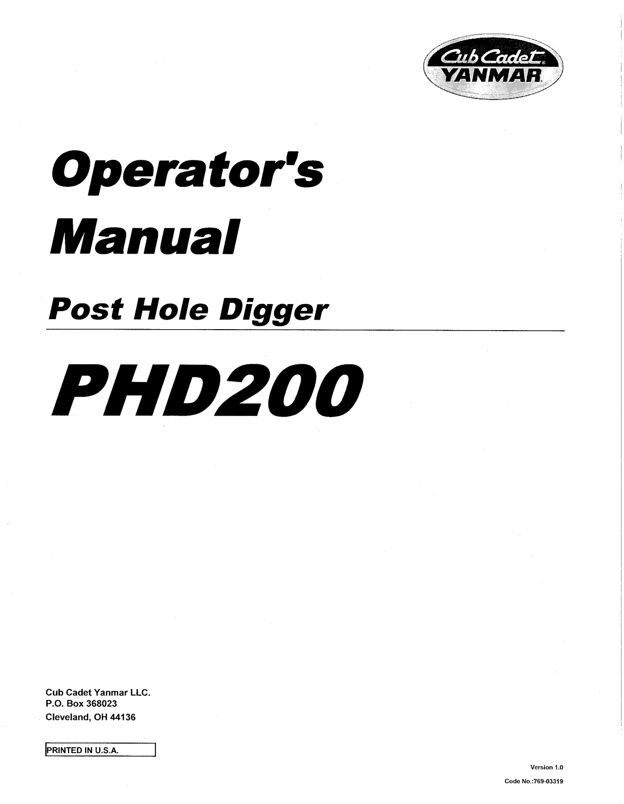 Cub cadet PHD200 User Manual