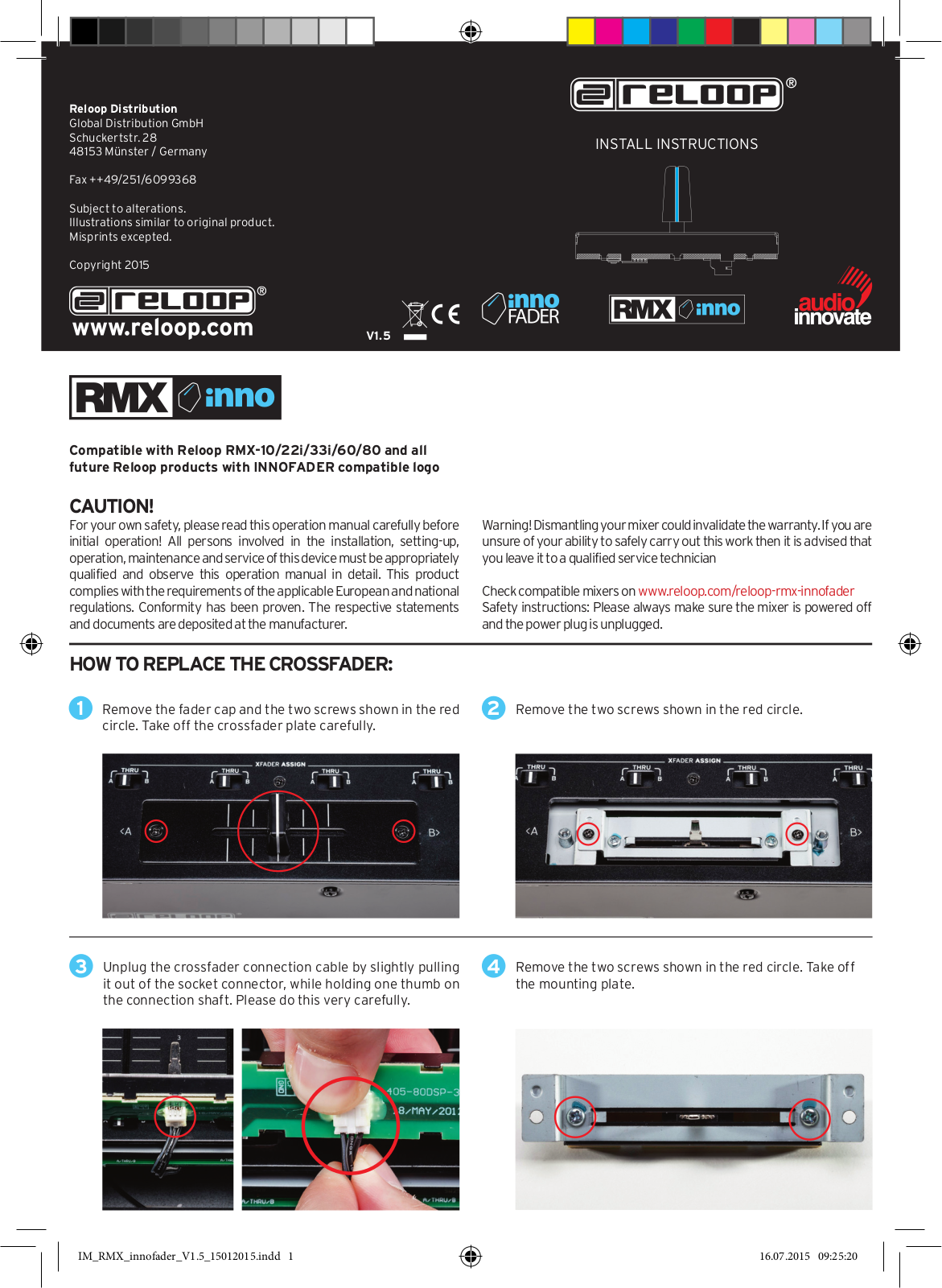 Reloop RMX-10, RMX-22i, RMX-33i, RMX-60, RMX-80 INSTALL INSTRUCTIONS