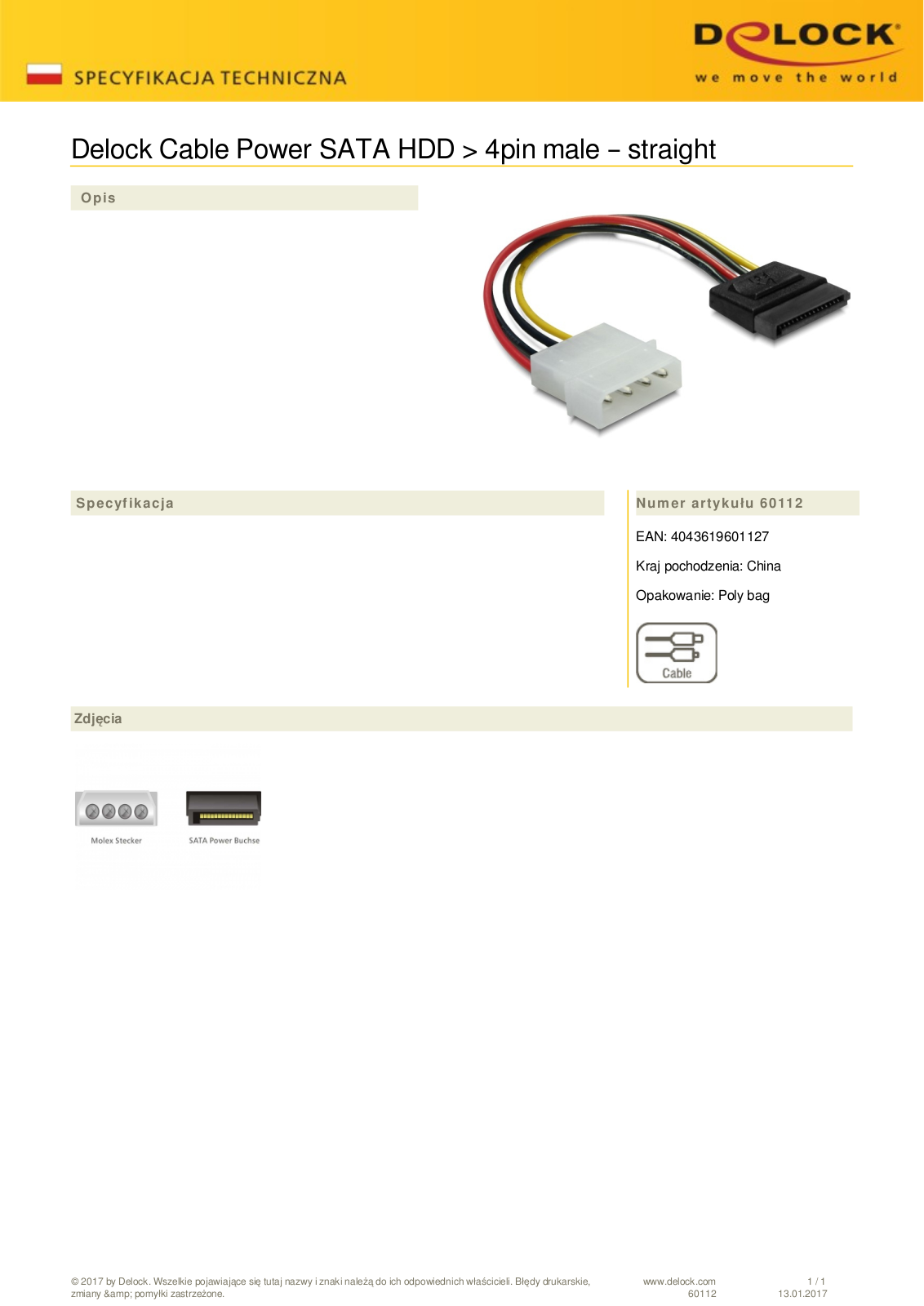 DeLOCK SATA HDD-4-Pin plug 0.06m User Manual