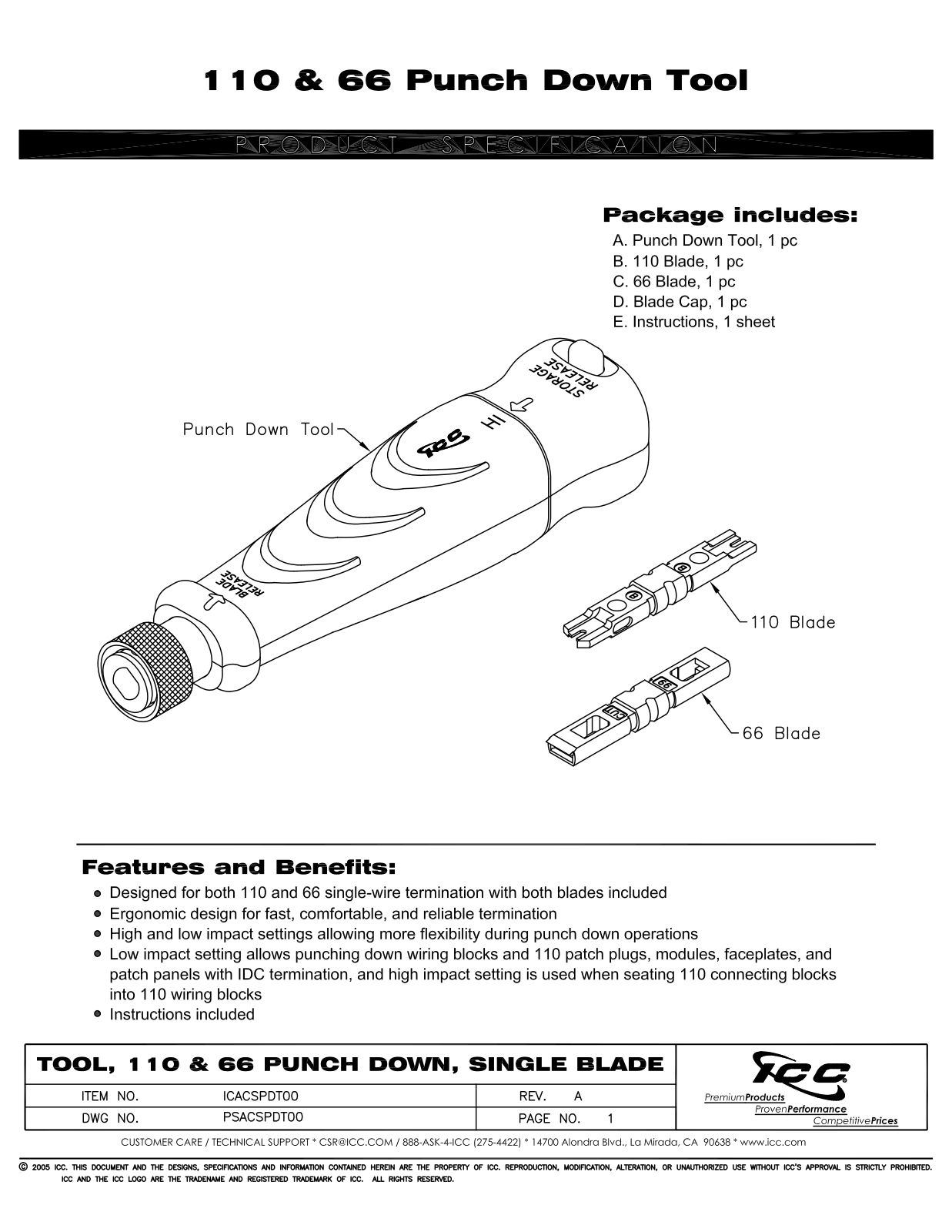 ICC ICACSPDT00 Specsheet