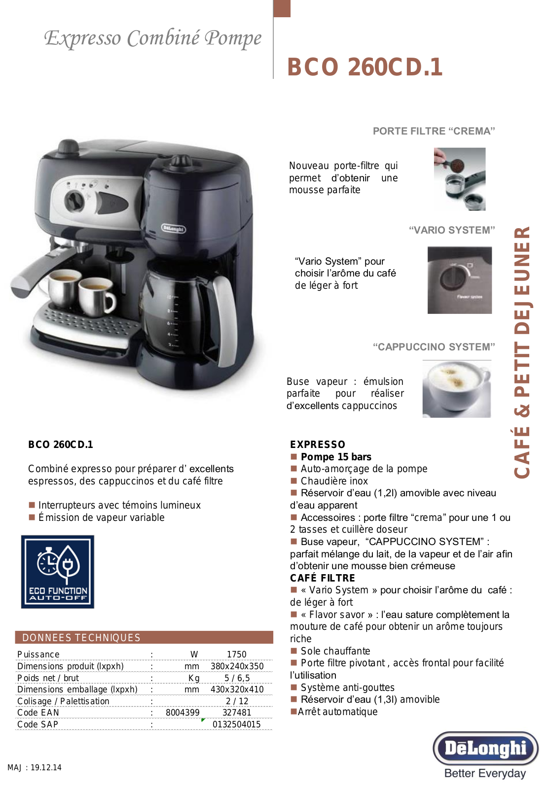 De Longhi BCO 260CD.1 product sheet