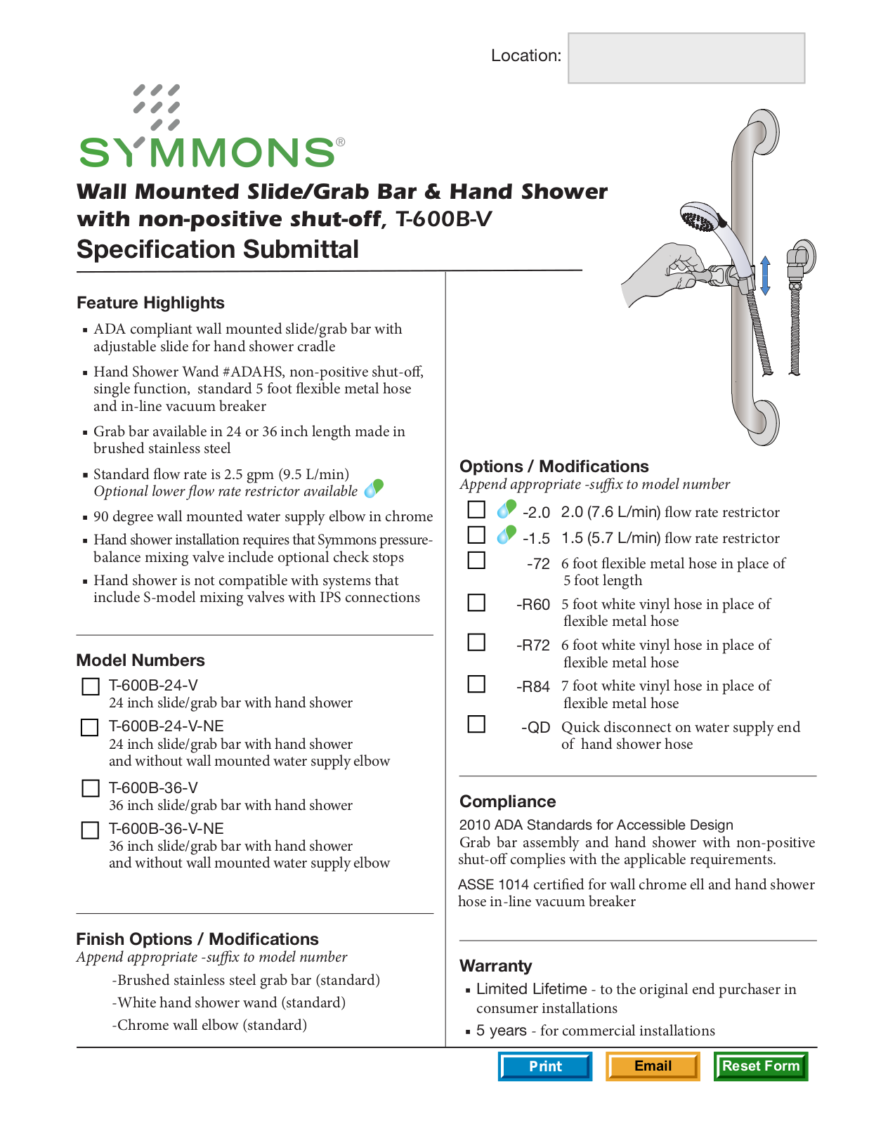 Symmons T-600B-24-V User Manual