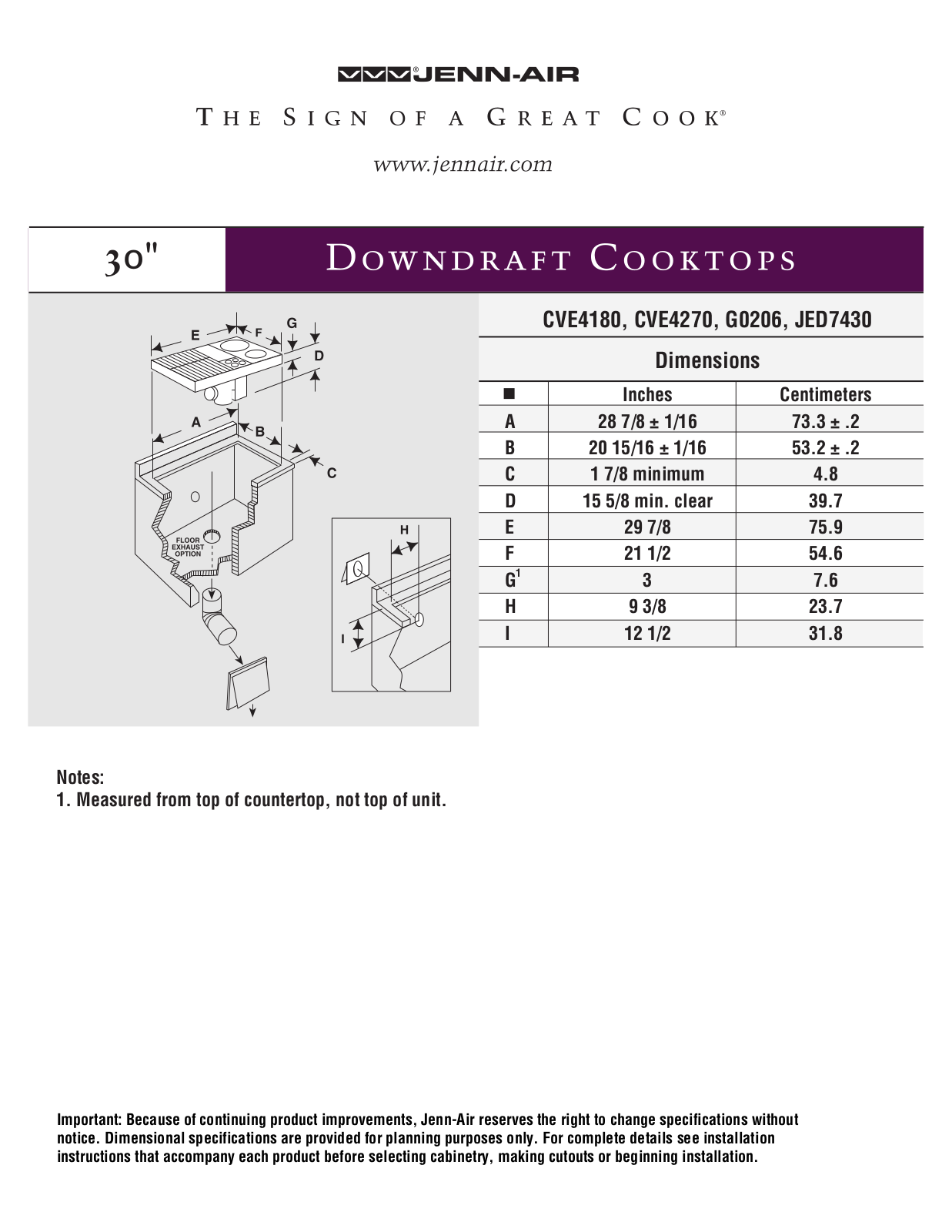 Jenn-Air CVE1400B, CVE1400B-C, CVE4180B, CVE4180B-C, CVE4180S Dimension Guide