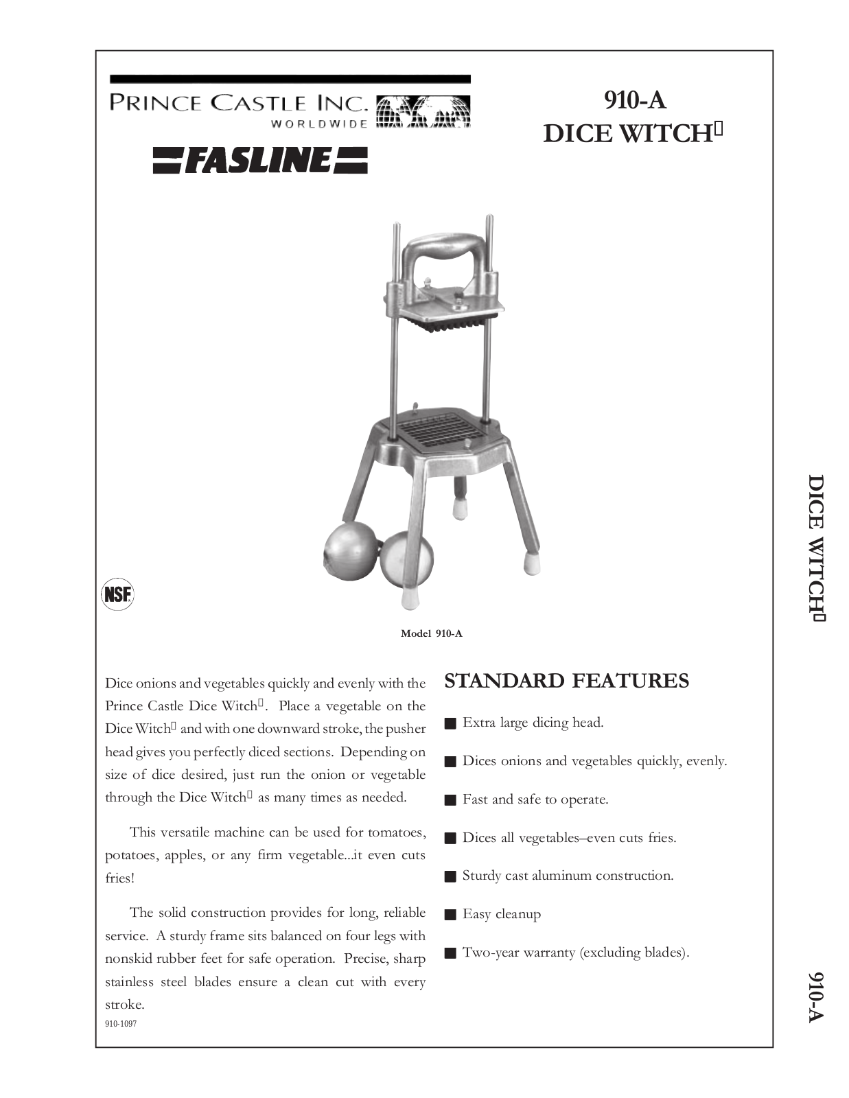 Prince Castle Dice Witch 910-A User Manual