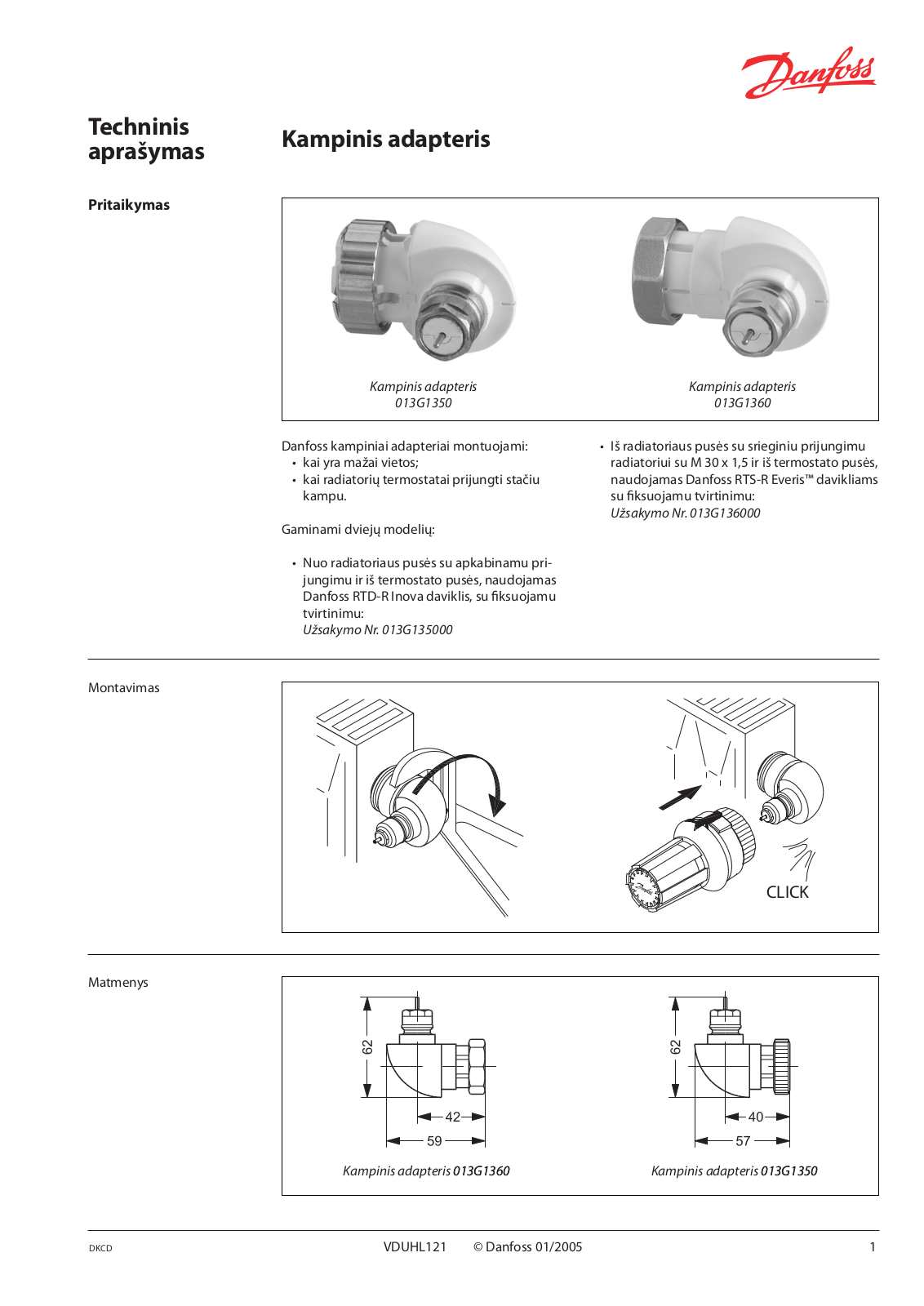 Danfoss Kampinis adapteris Data sheet