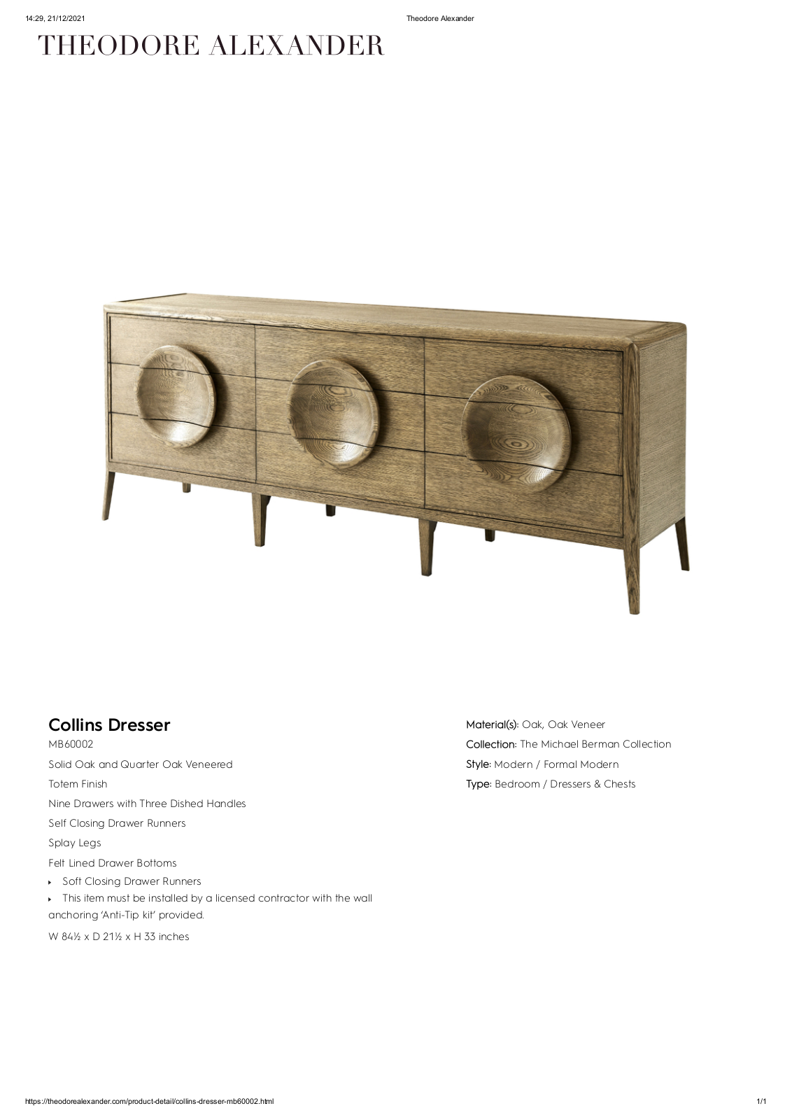 Theodore Alexander FPLJ2543 Specifications - ManualMachine.com