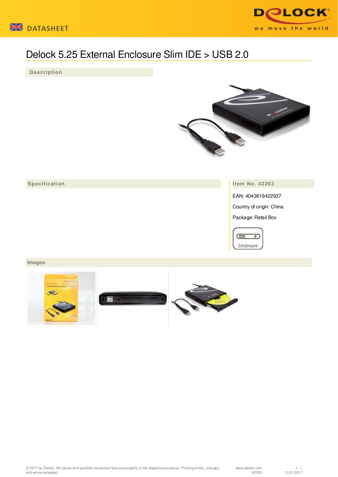 DeLOCK externes 5.25 -Gehäuse Slim, USB 2.0 User Manual