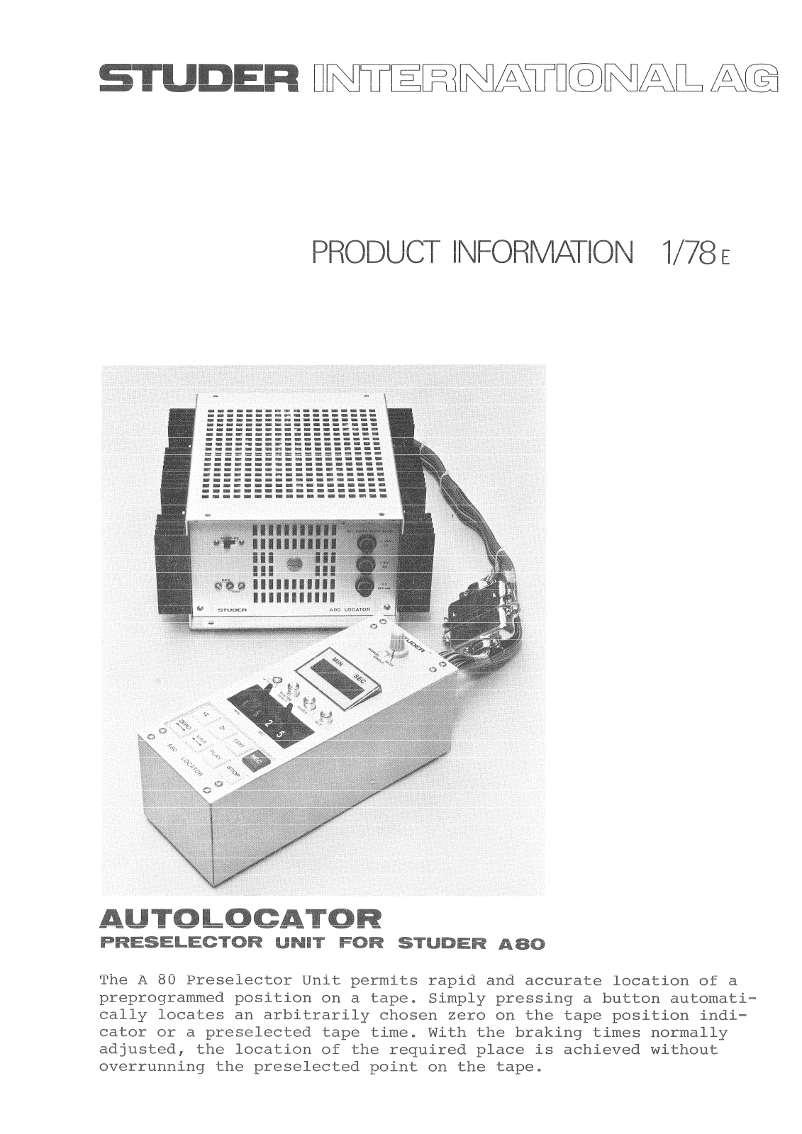 Studer A80ARLY User Manual