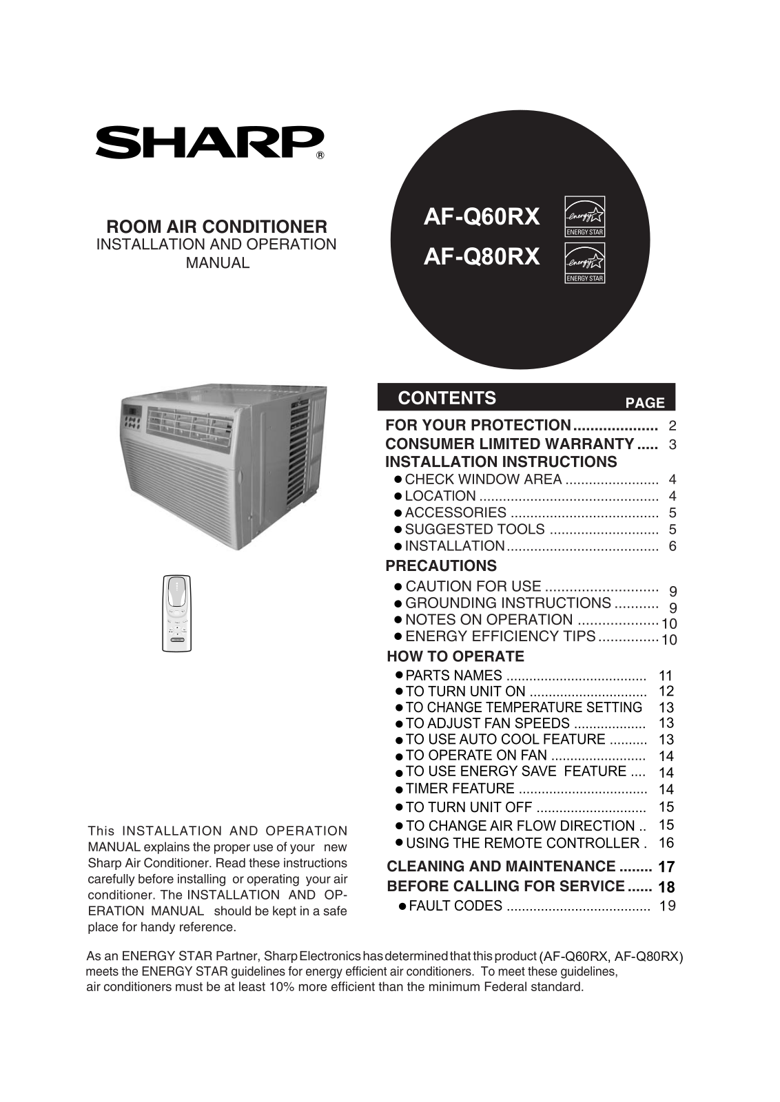 Sharp 66129902992, AF-Q80RX, AF-Q60RX User Manual