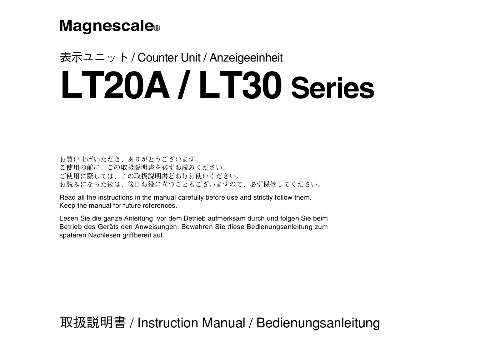 Magnescale LT20A Series, LT30 Series Instruction Manual