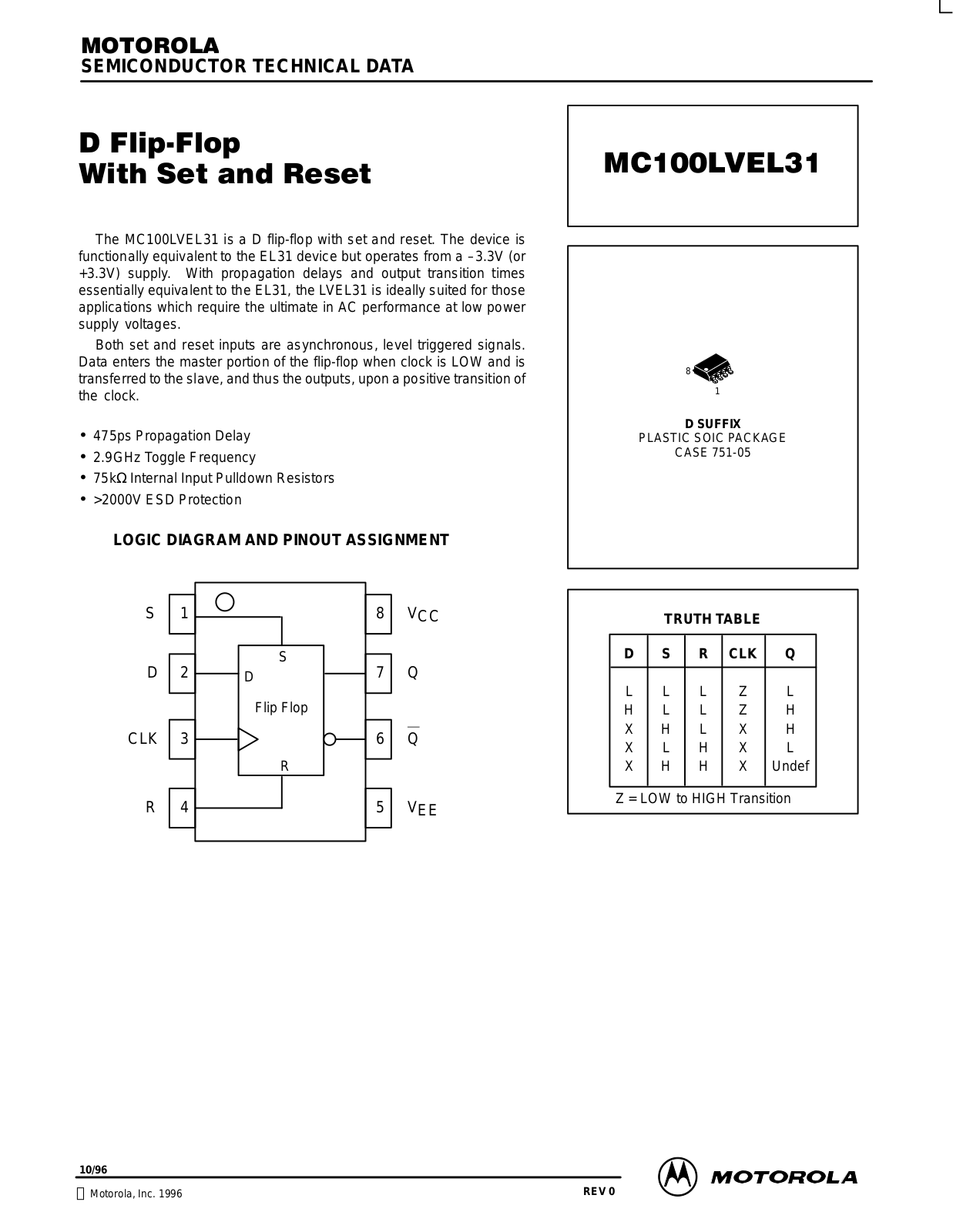 Motorola MC100LVEL31, MC100LVEL31D, MC100LVEL31DR2 Datasheet