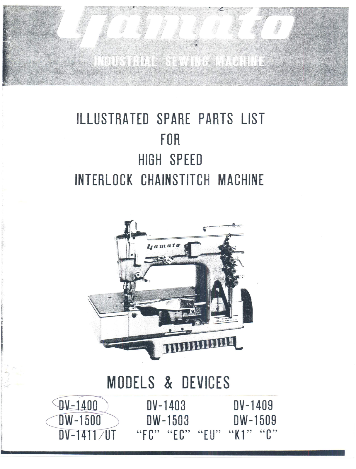 YAMATO DV-1400, DV-1403, DV-1409, DW-1500, DW-1503 Parts List