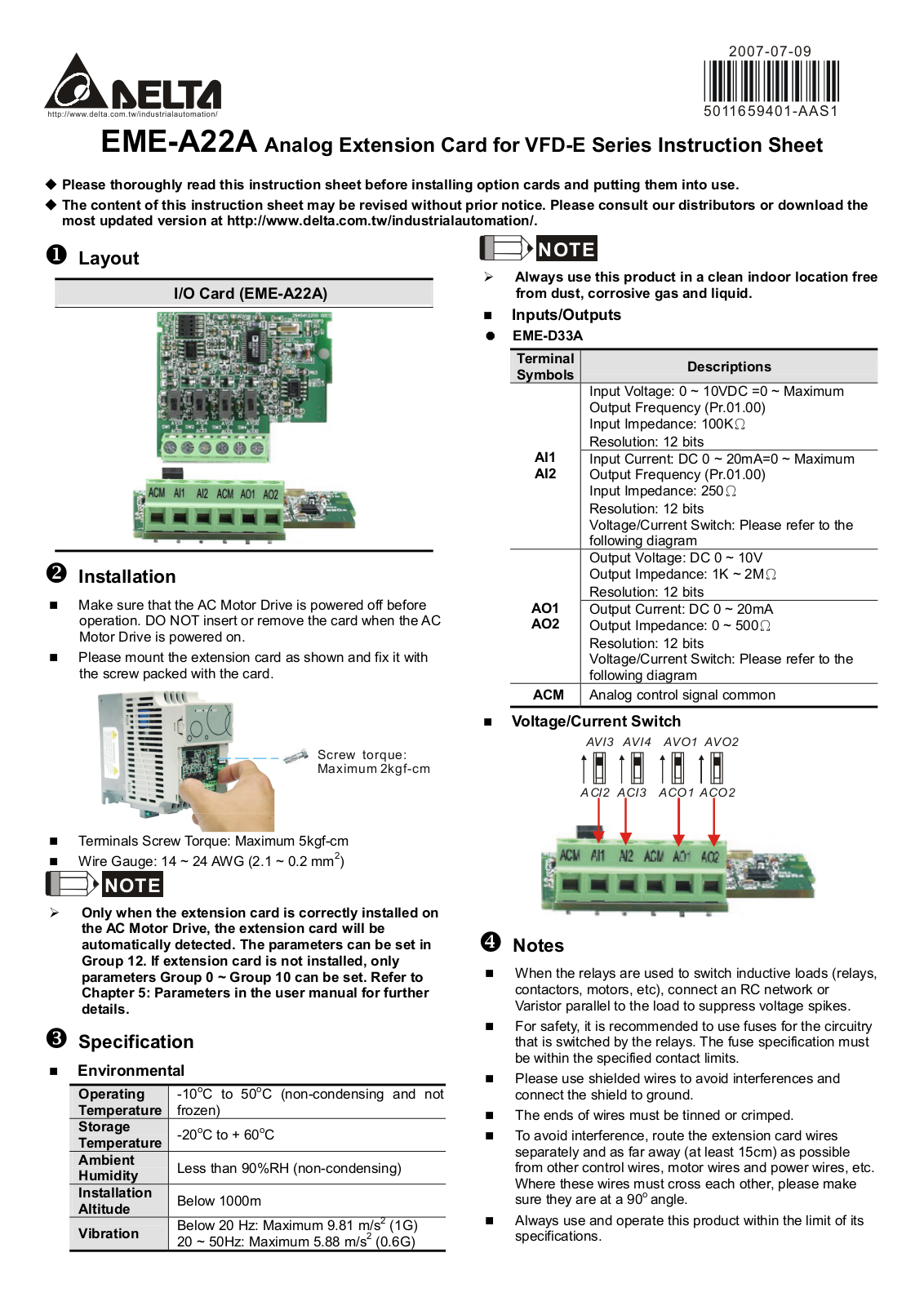 Delta EME-A22A User Manual