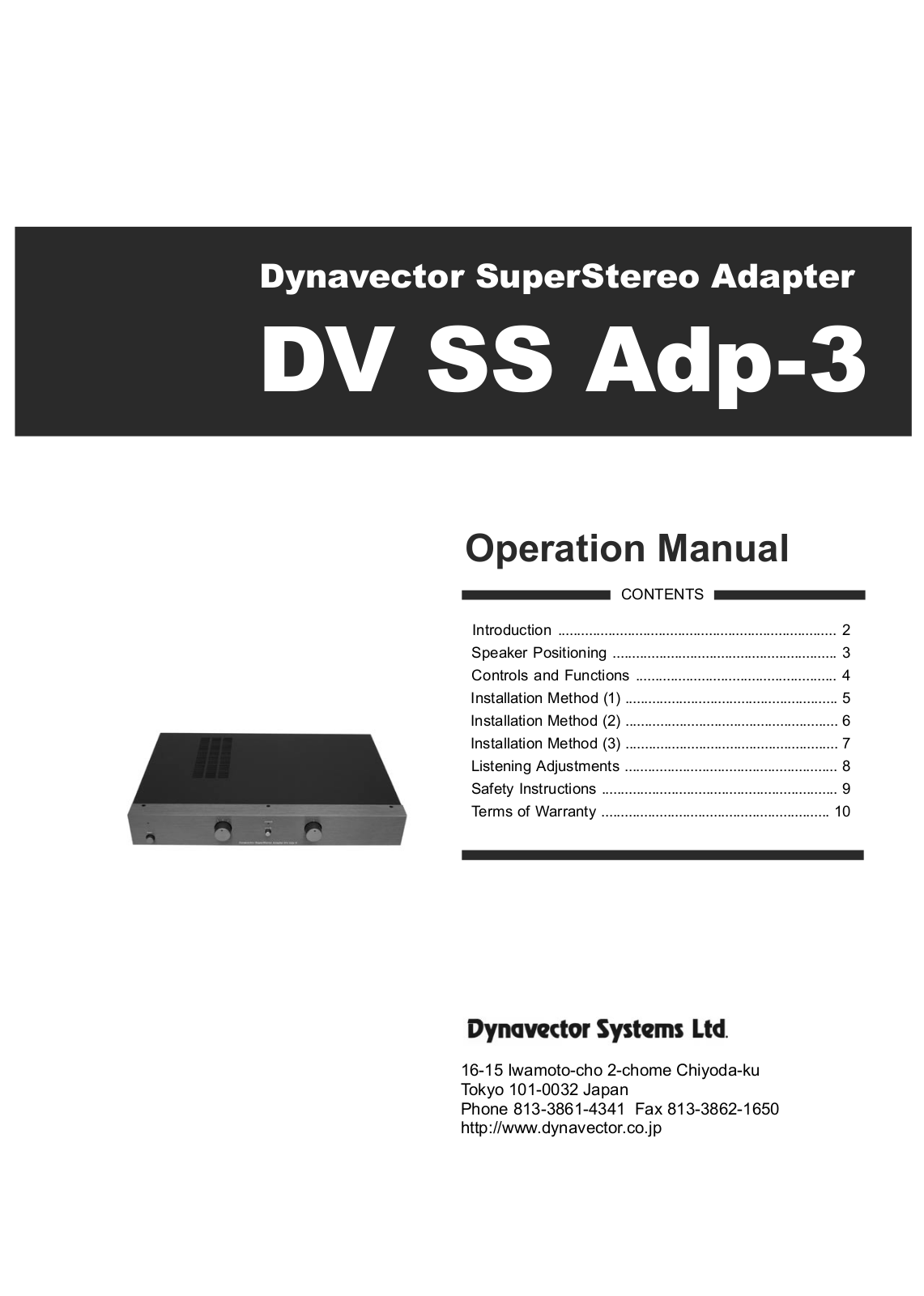 Dynavector Adp3 User Manual