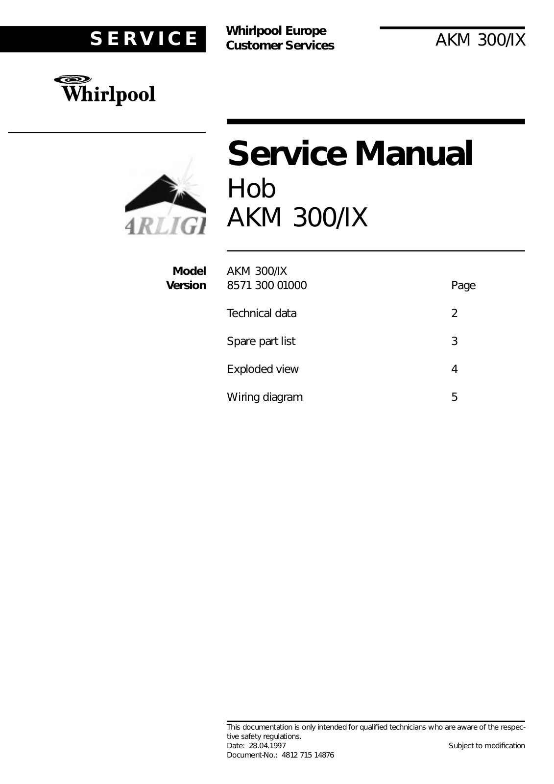 Whirlpool AKM 300/IX Service Manual