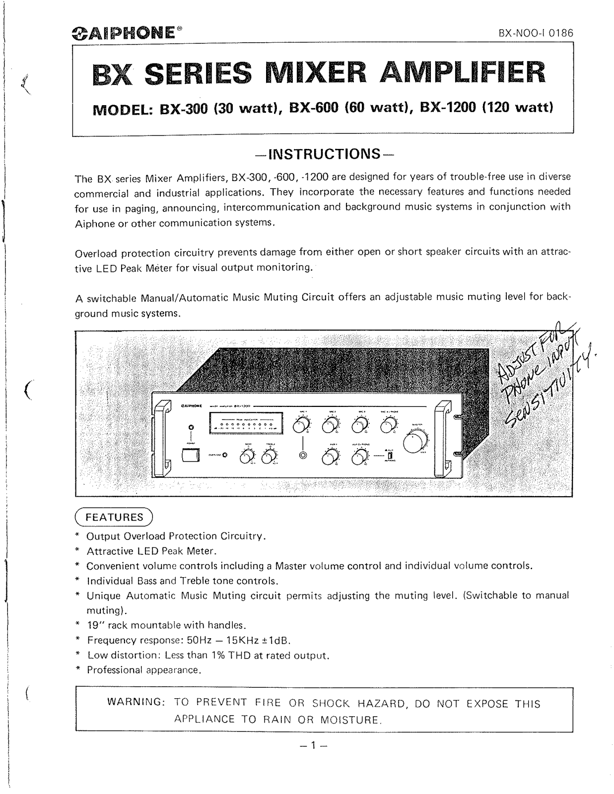 Aiphone BX-600, BX-300 User Manual