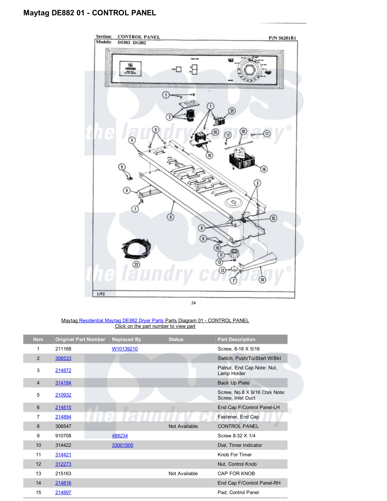 Maytag DE882 Parts Diagram