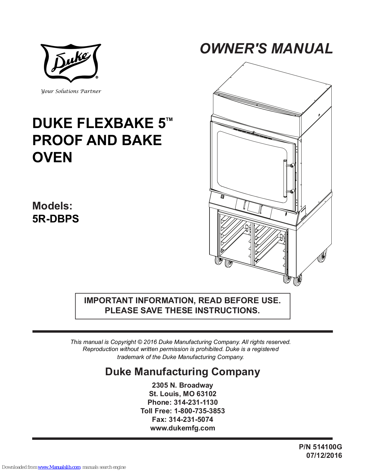 Duke FLEXBAKE 5, 5R-DBPS Owner's Manual