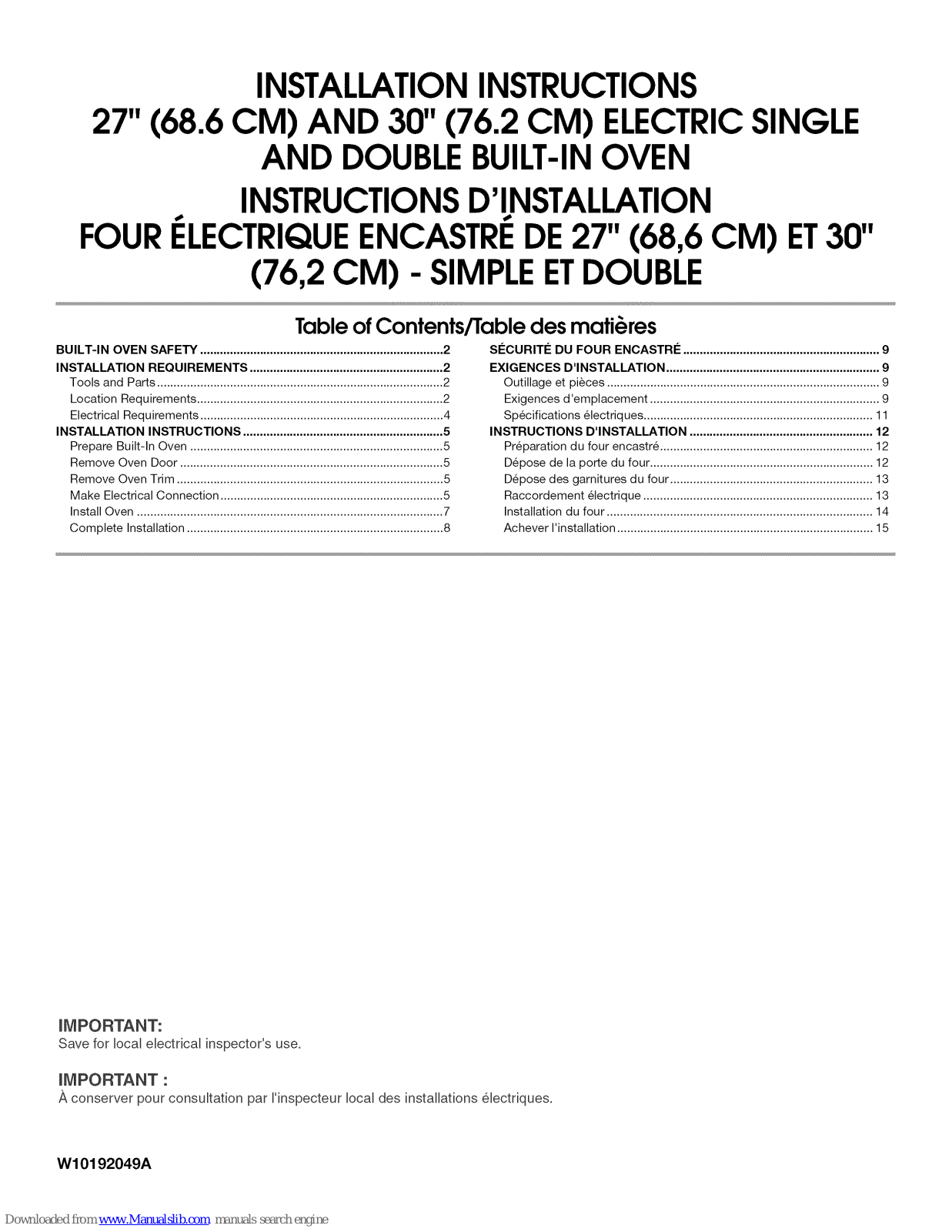 Maytag GBD279PVQ02, GBD279PVB02, GBD279PVS02, GBS279PVQ02, RBS275PVS02 Installation Instructions Manual - ManualMachine.com