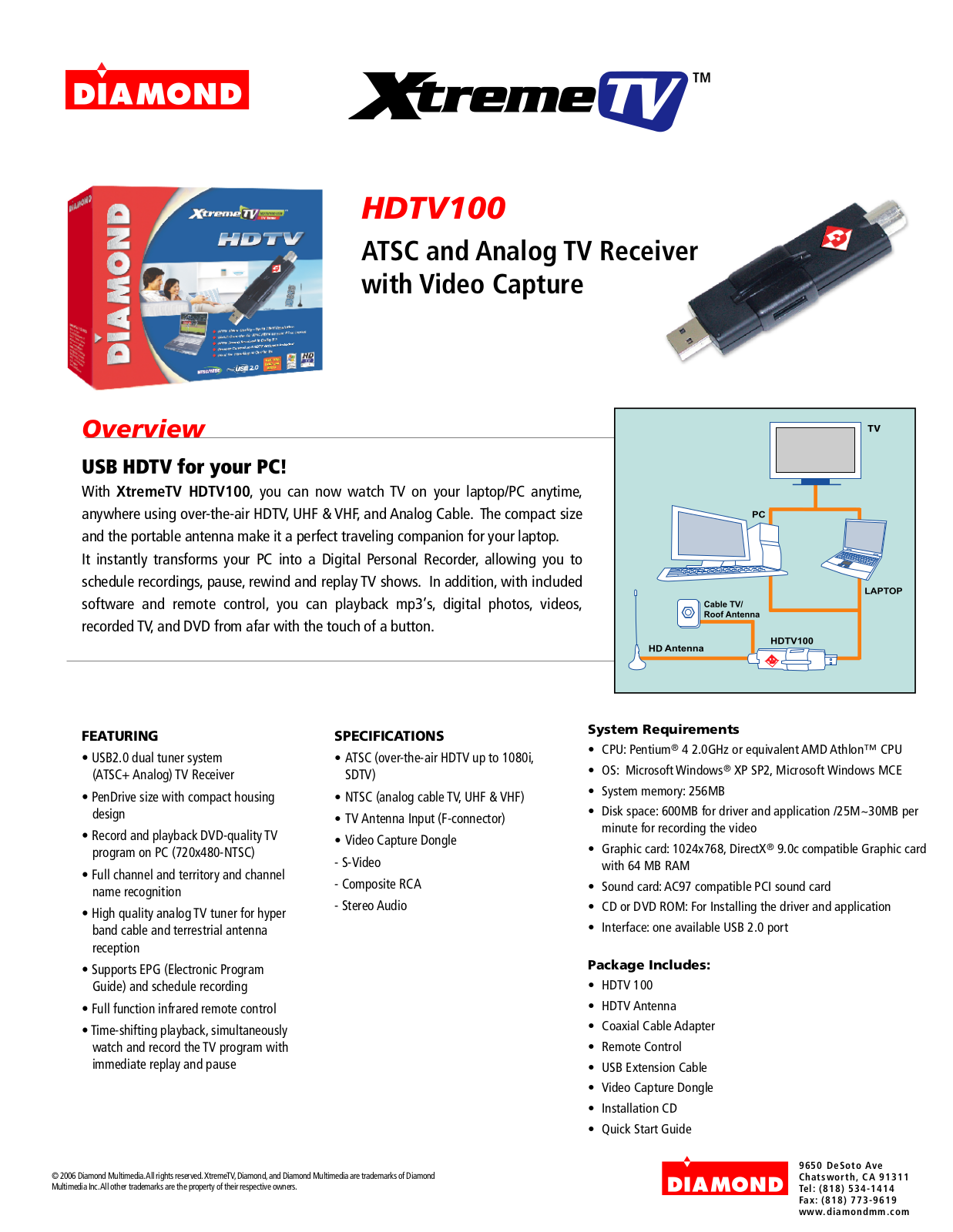 Diamond Multimedia HDTV100 User Manual