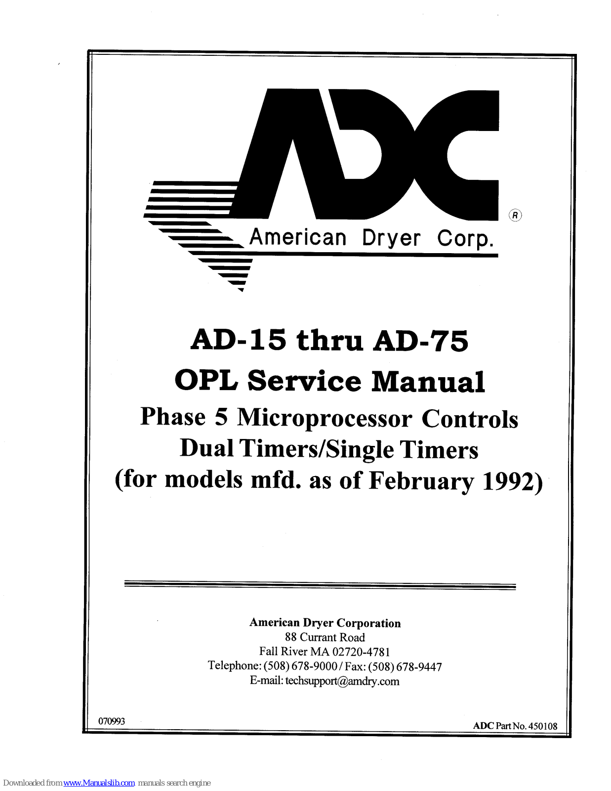 American Dryer ADG-25D, ADG-15D, ADG-25DH, ADG-26D, ADG-215D Service Manual