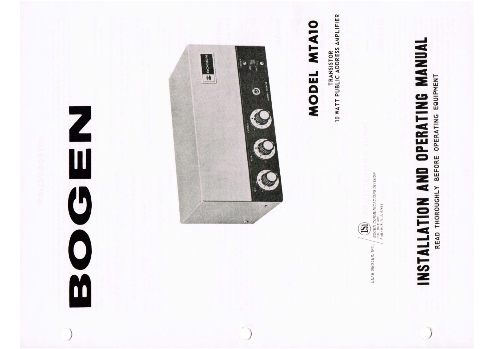 Bogen MTA10 Operating Manual