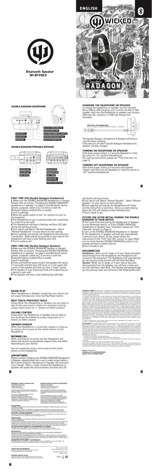 WICKED AUDIO WI BTP6XS User Manual