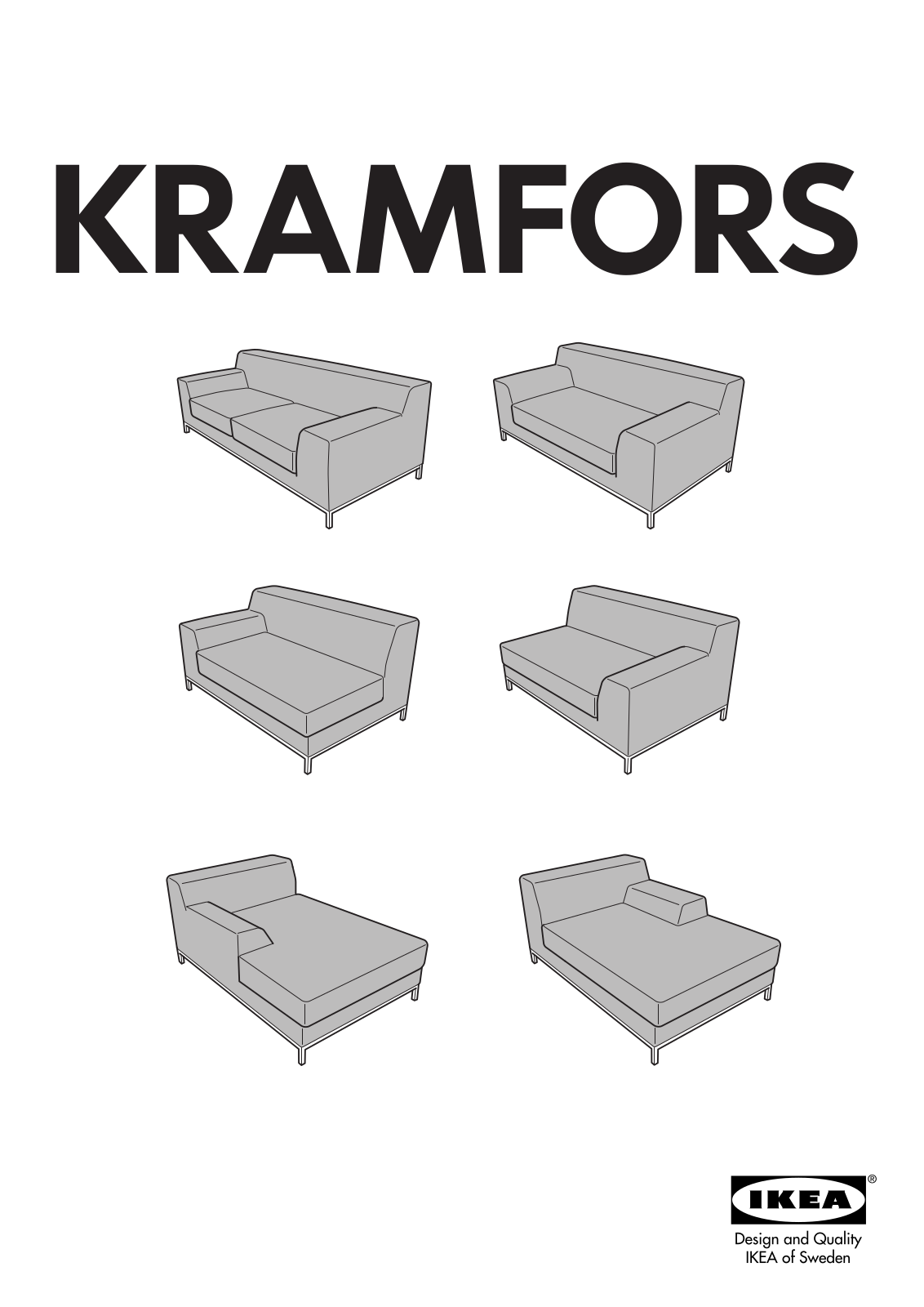 IKEA KRAMFORS SOFA COVER, KRAMFORS RIGHT CHAISE LOUNGE COVER, KRAMFORS LEFT-HAND CHAISE COVER, KRAMFORS LOVESEAT COVER, KRAMFORS LOVESEAT COVER W-1 ARM RIGHT Assembly Instruction