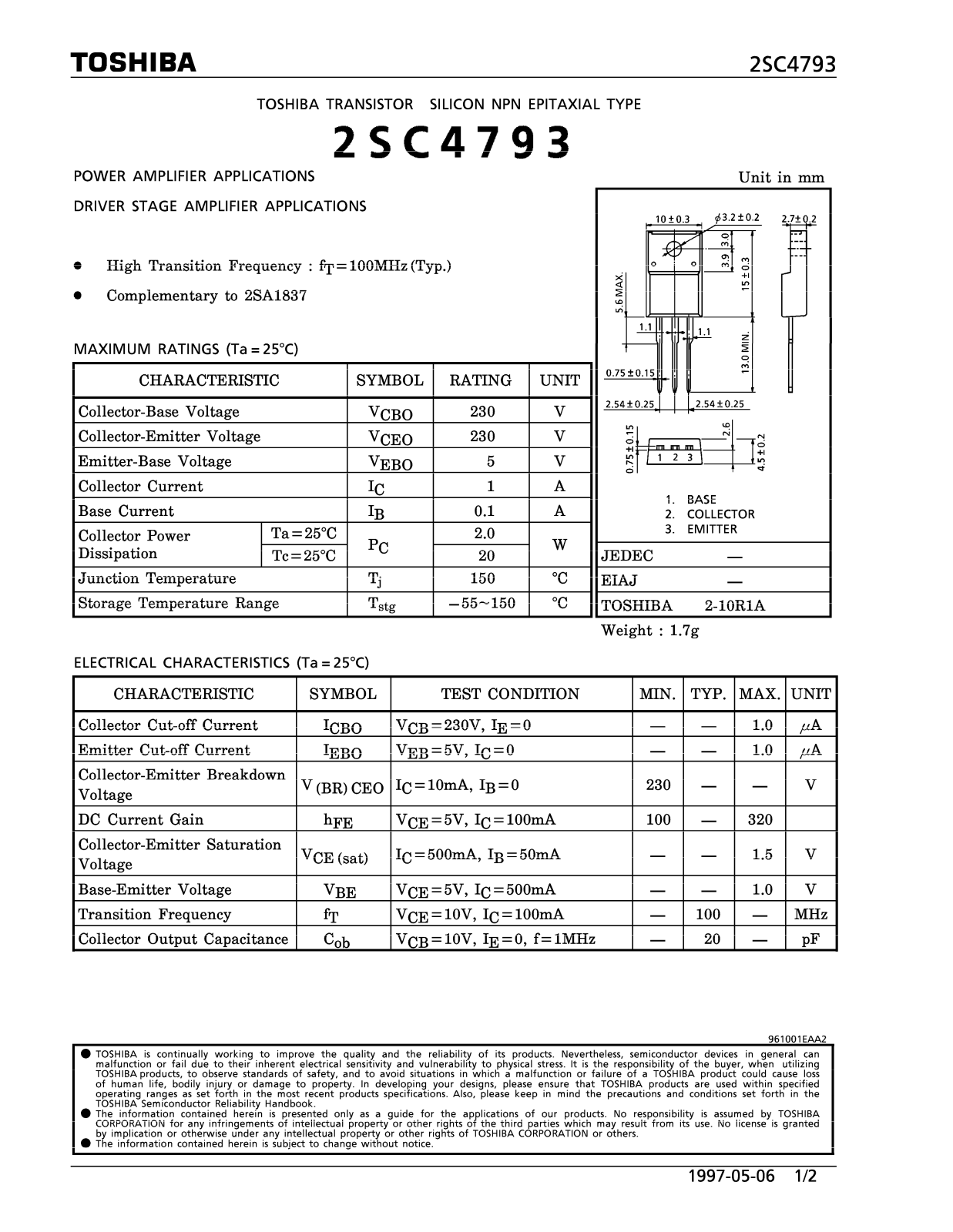 TOSHIBA 2SC4793 Datasheet