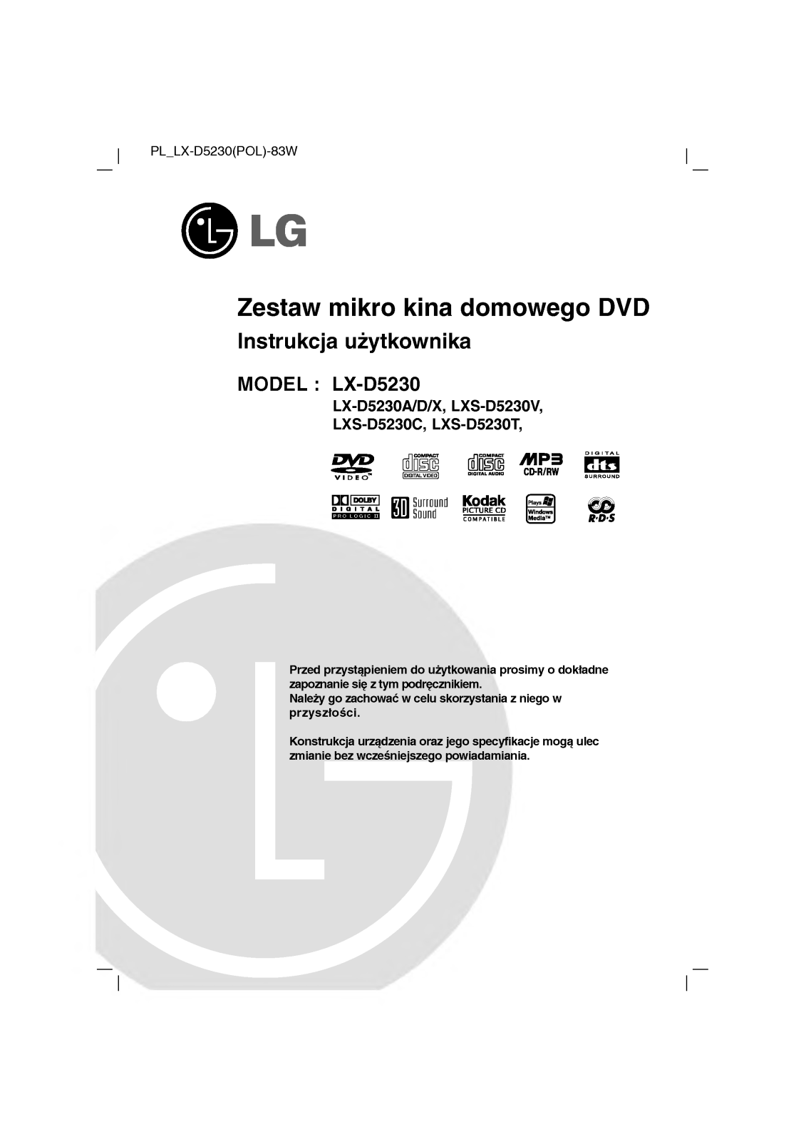 Lg LX-D5230 user Manual