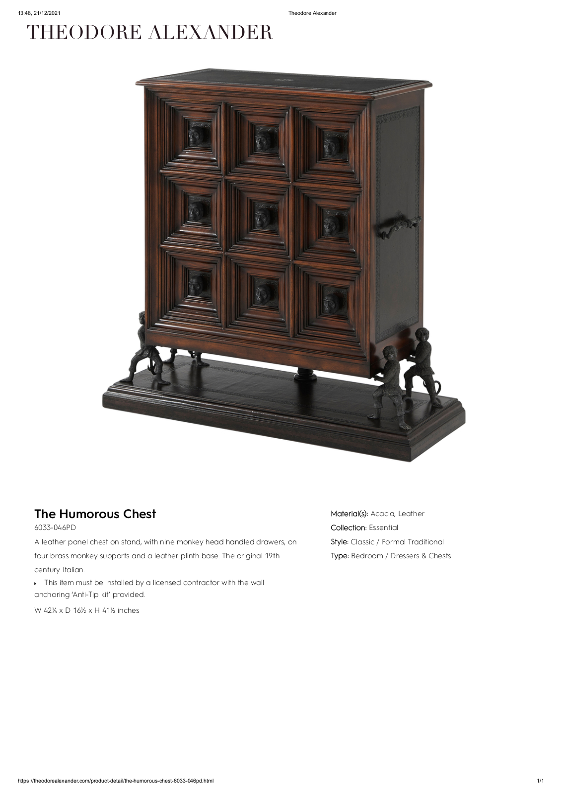 Theodore Alexander FPLJ2114 Specifications - ManualMachine.com
